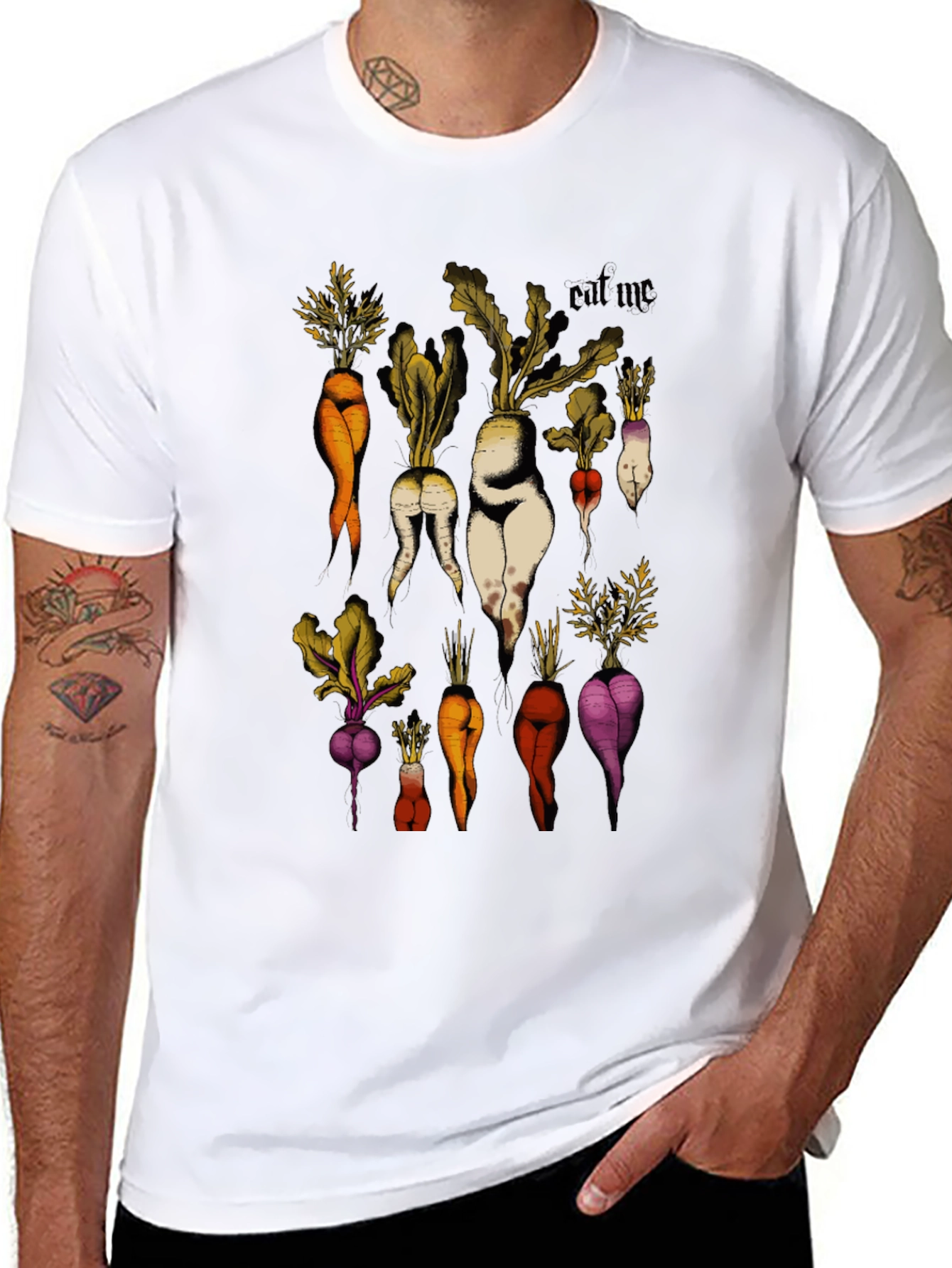 Eat Me Vegetable Graphic Black T-Shirt