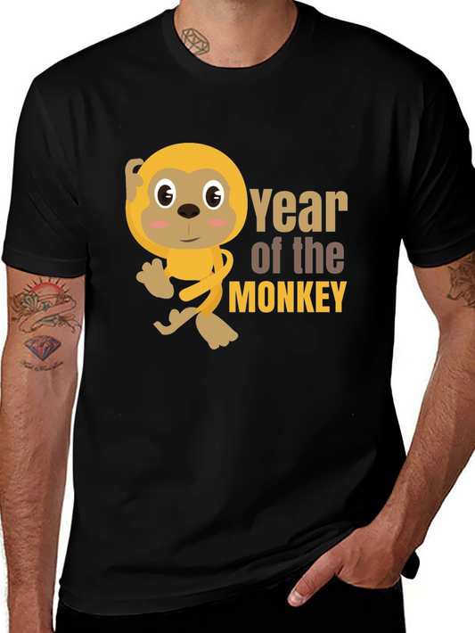 Year of the Monkey Black Graphic T-Shirt