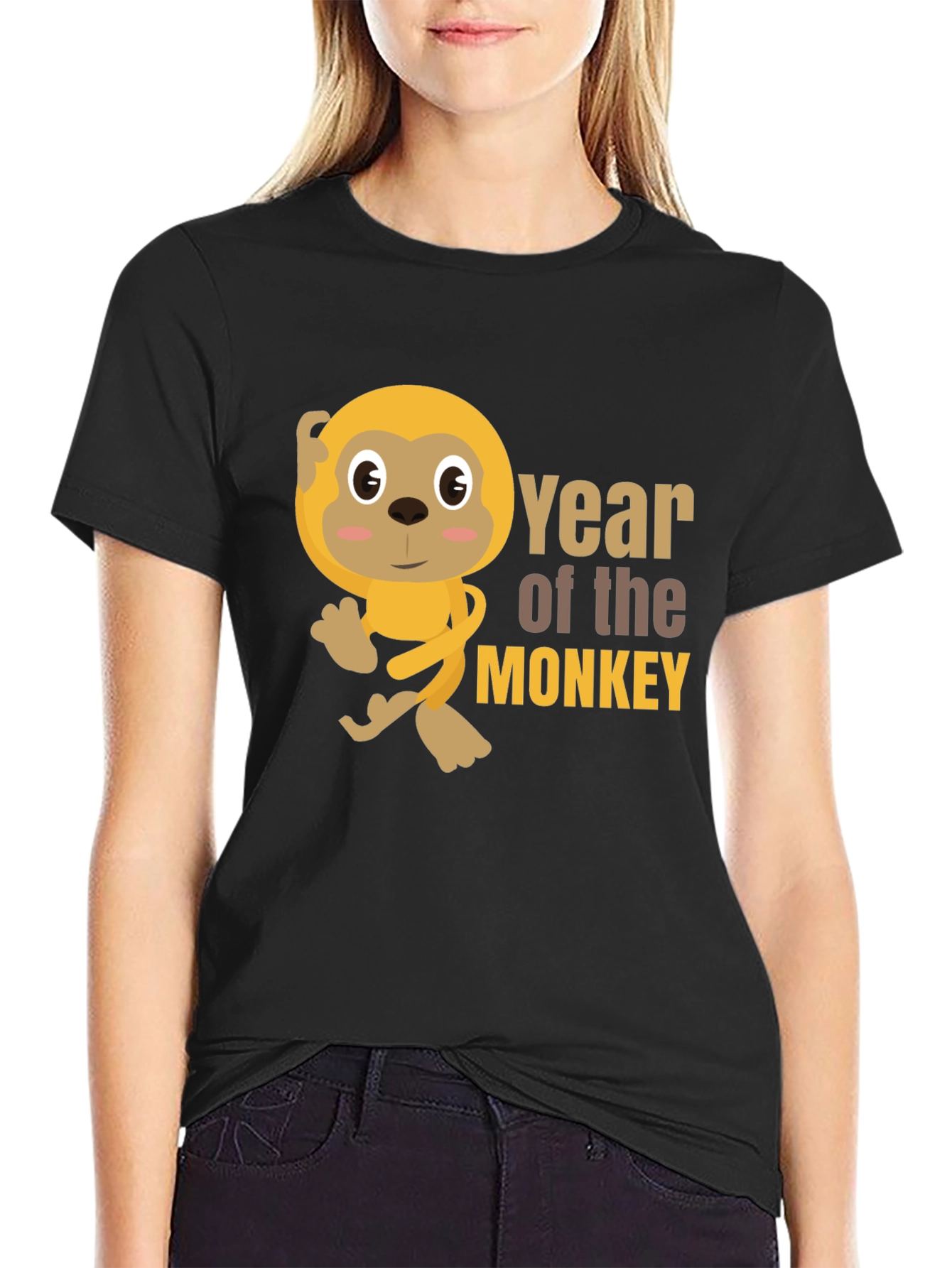Year of the Monkey Black Graphic T-Shirt