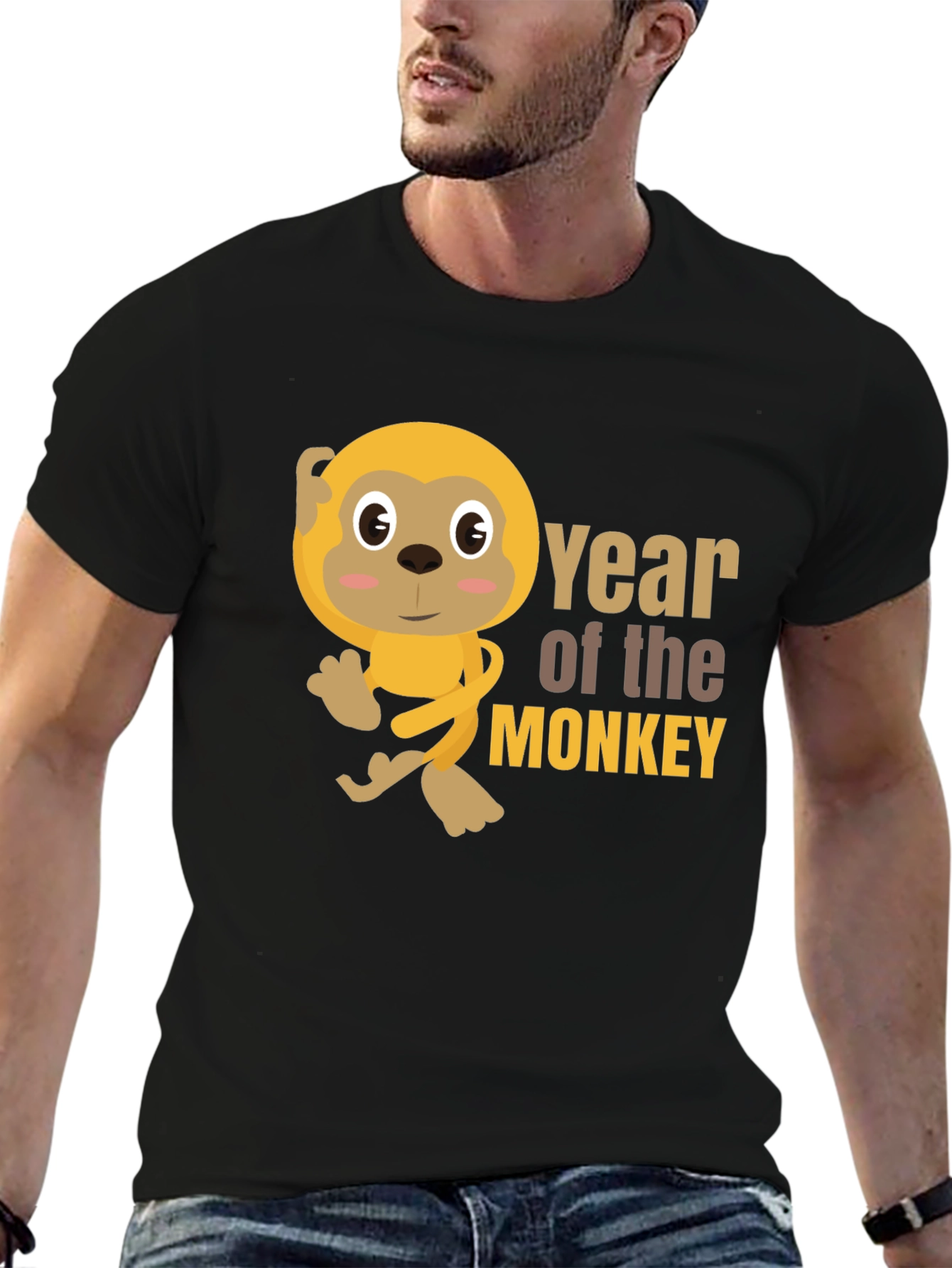 Year of the Monkey Black Graphic T-Shirt