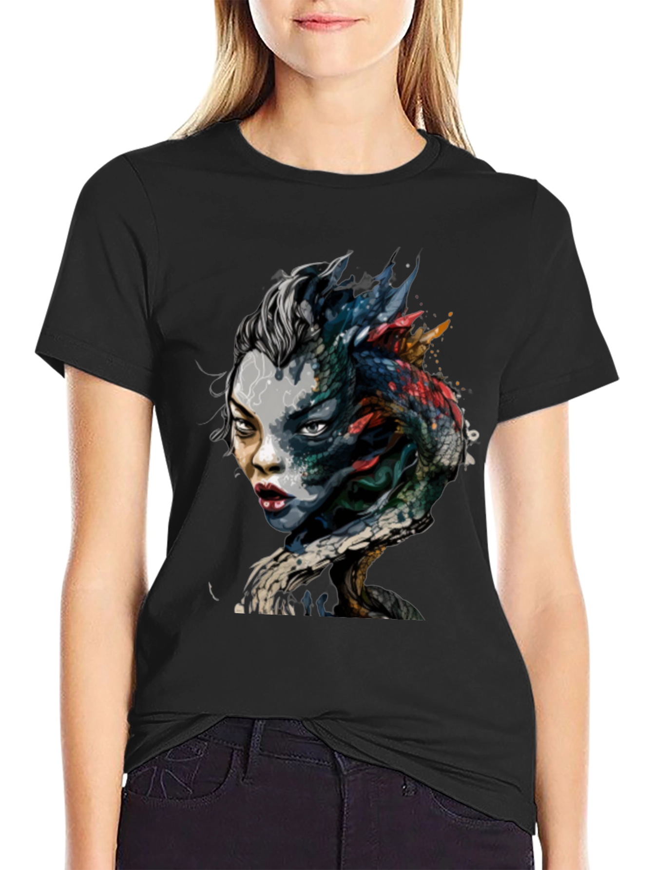 Mystic Dragon Woman Graphic Black Tee