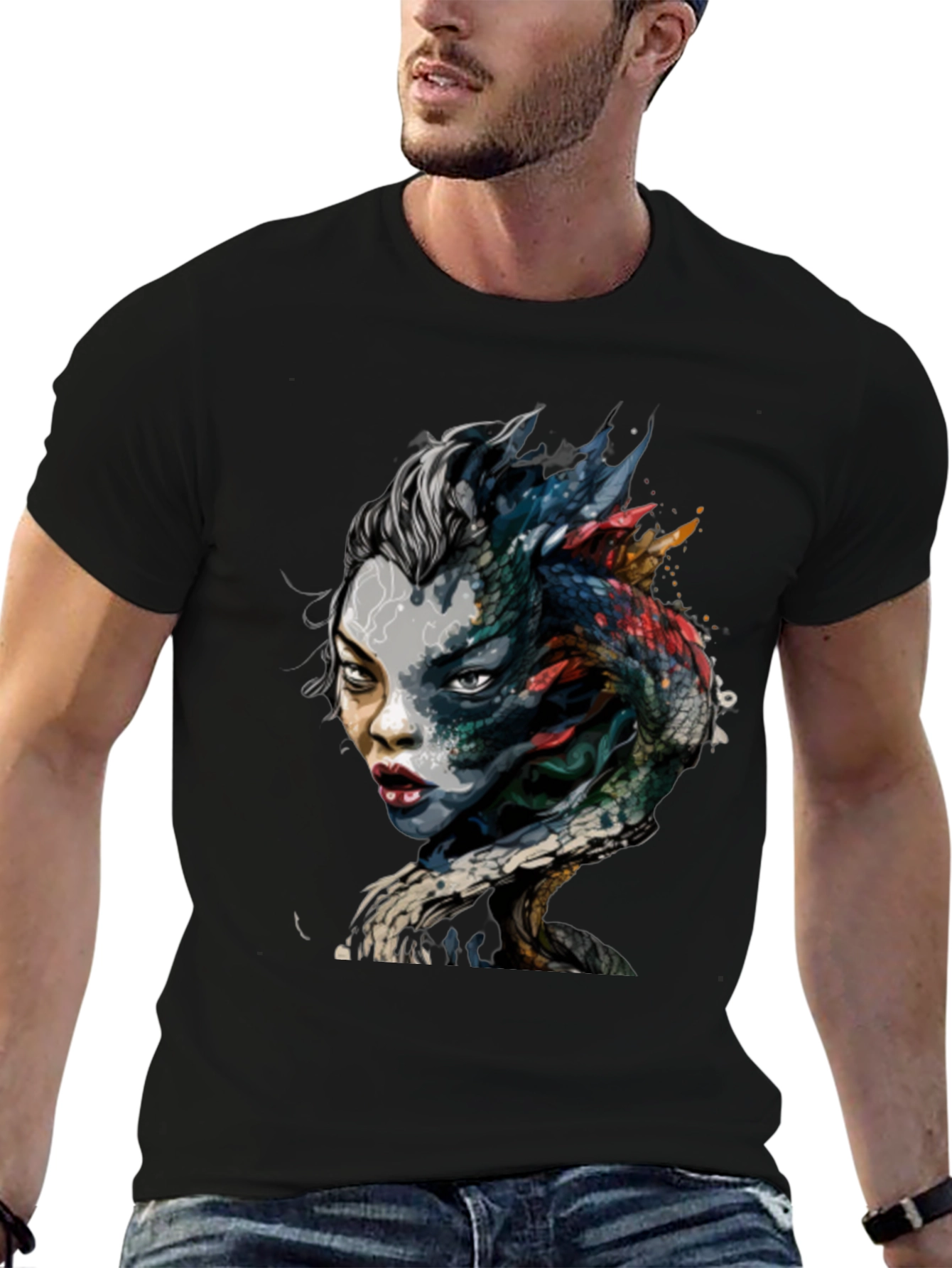 Mystic Dragon Woman Graphic Black Tee