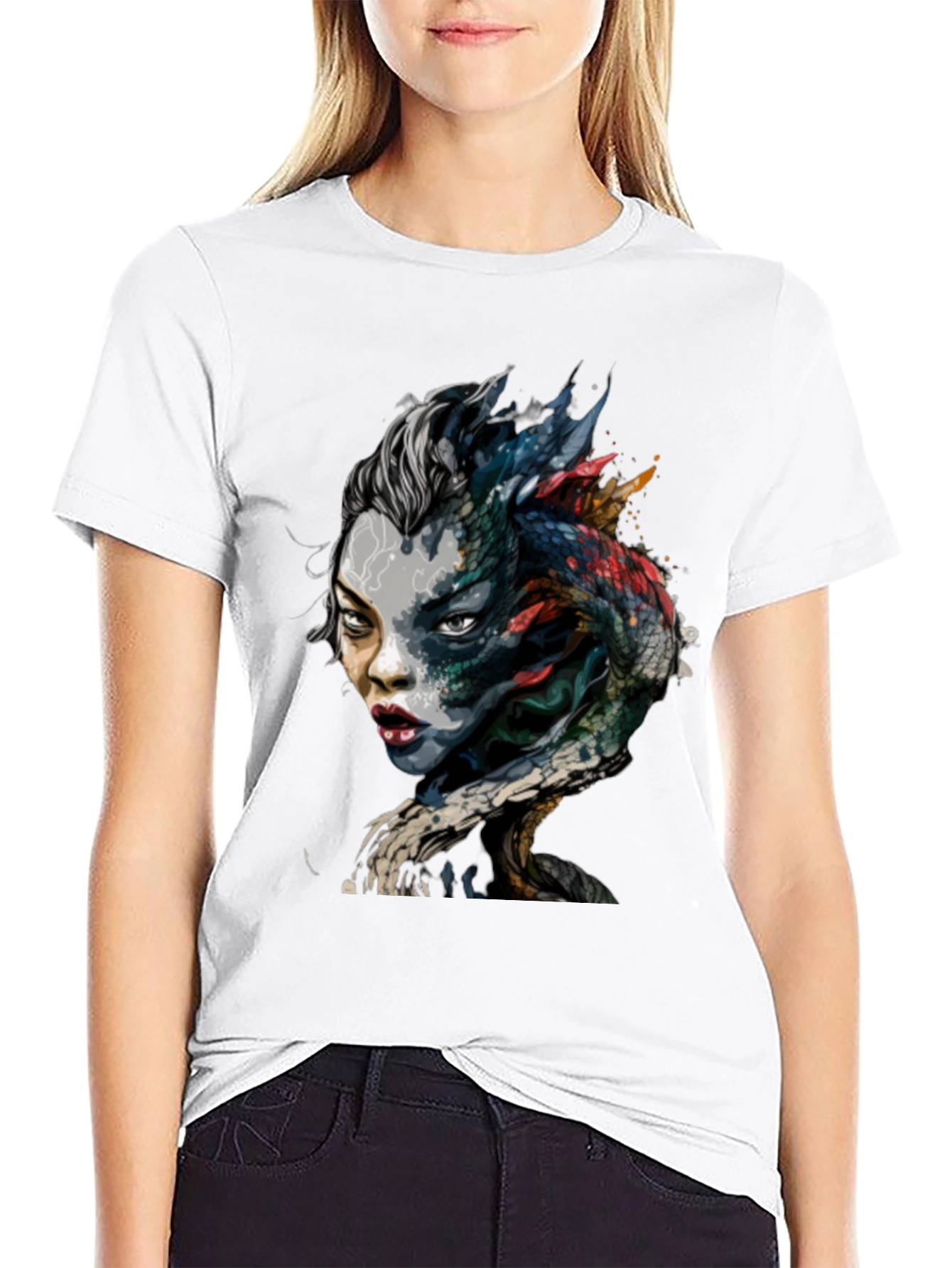 Mystic Dragon Woman Graphic Black Tee