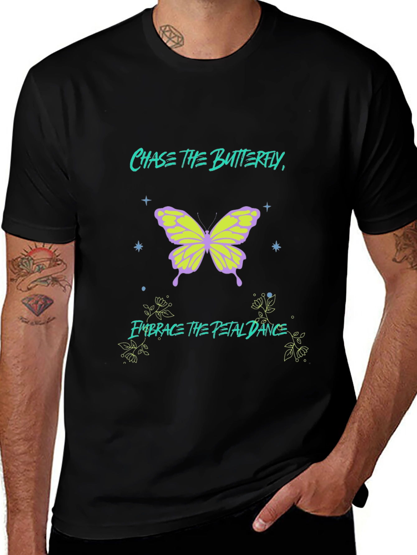 Chase the Butterfly Graphic Black T-Shirt
