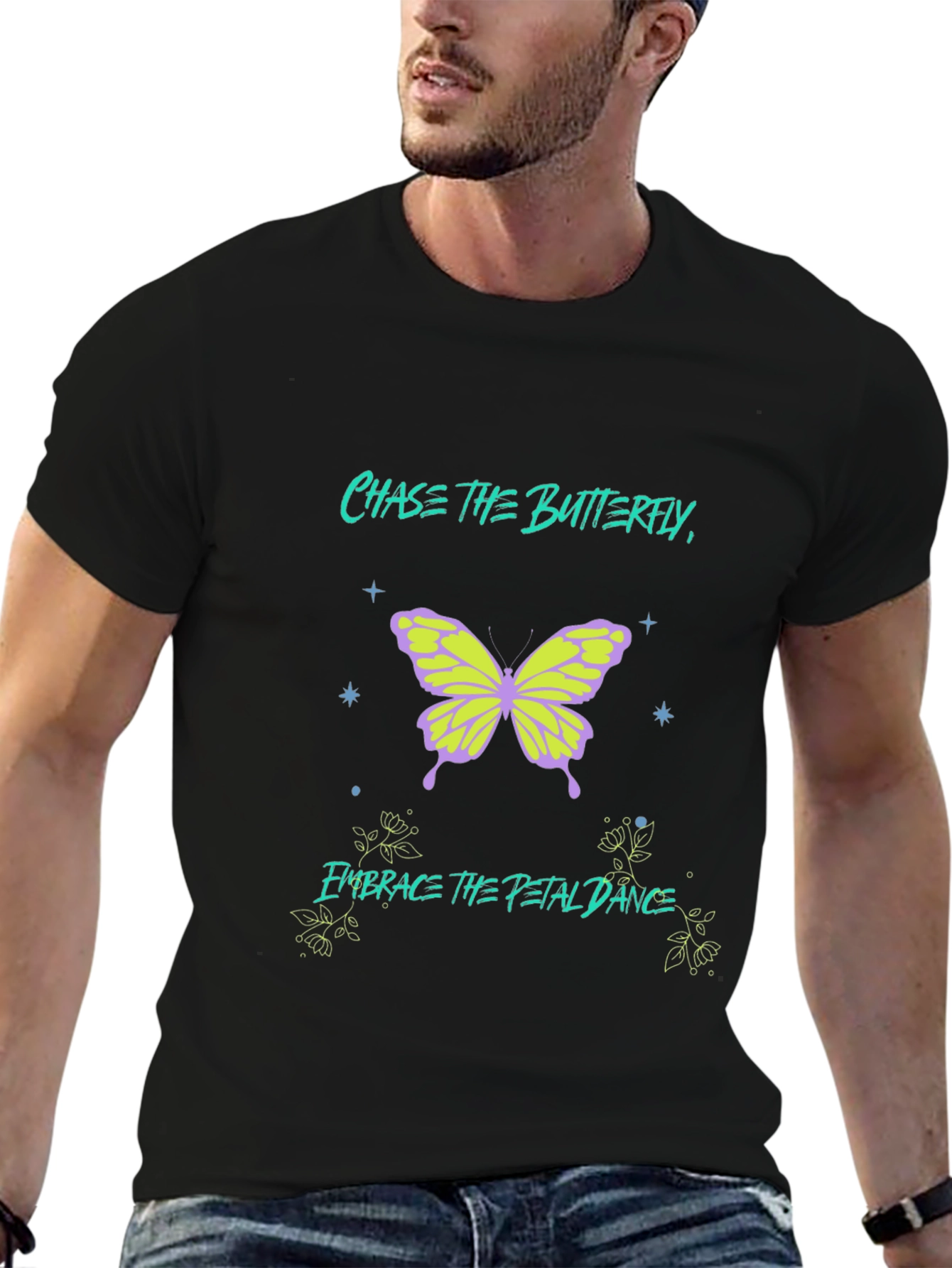 Chase the Butterfly Graphic Black T-Shirt