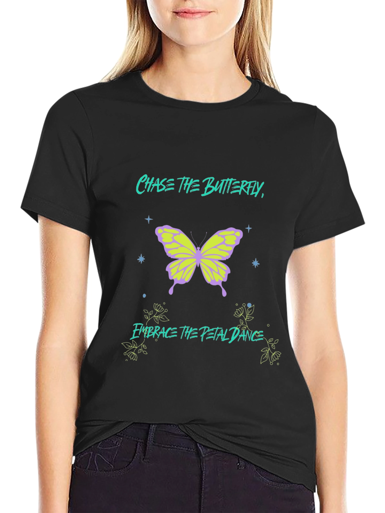 Chase the Butterfly Graphic Black T-Shirt