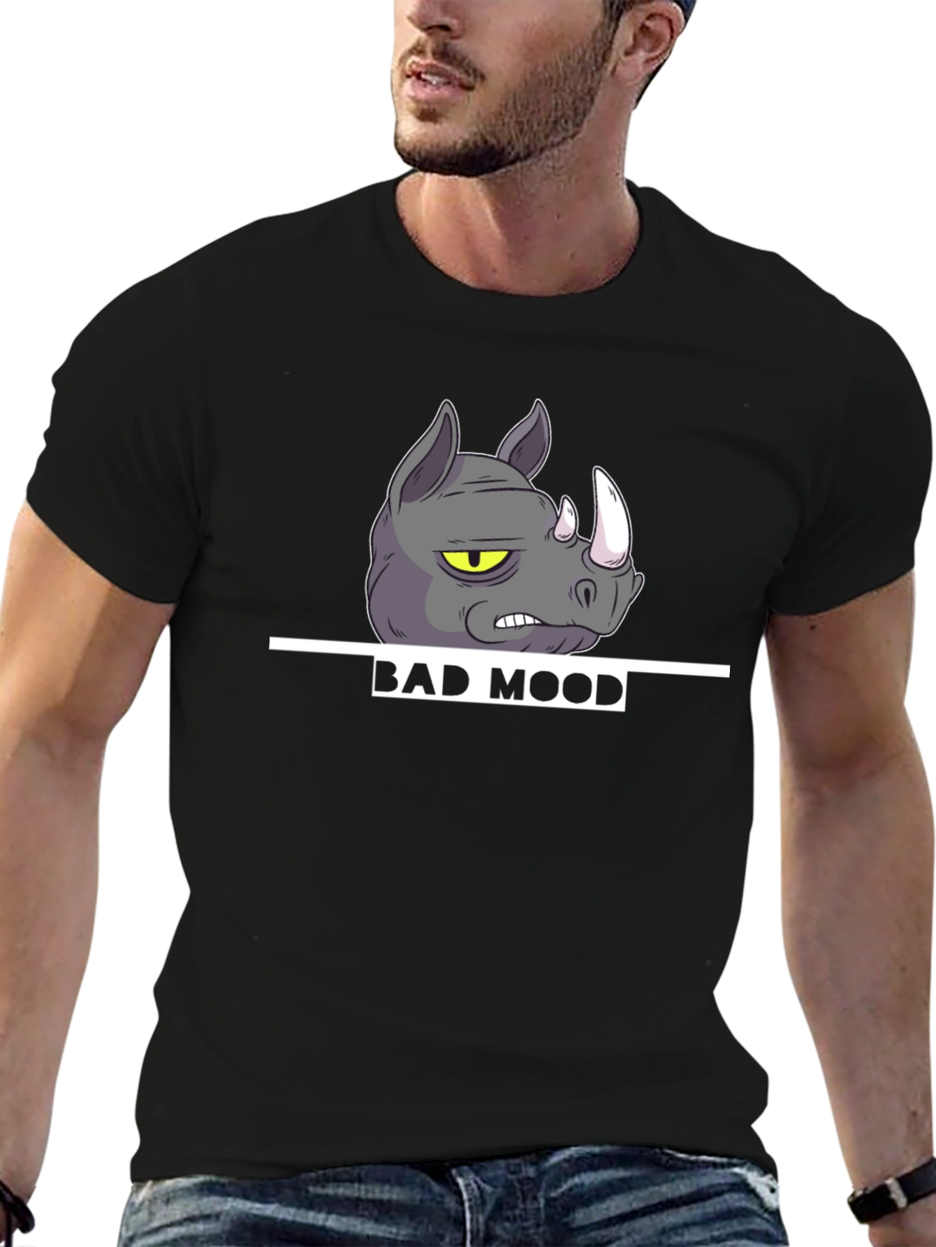 Bad Mood Rhino Graphic Print T-Shirt