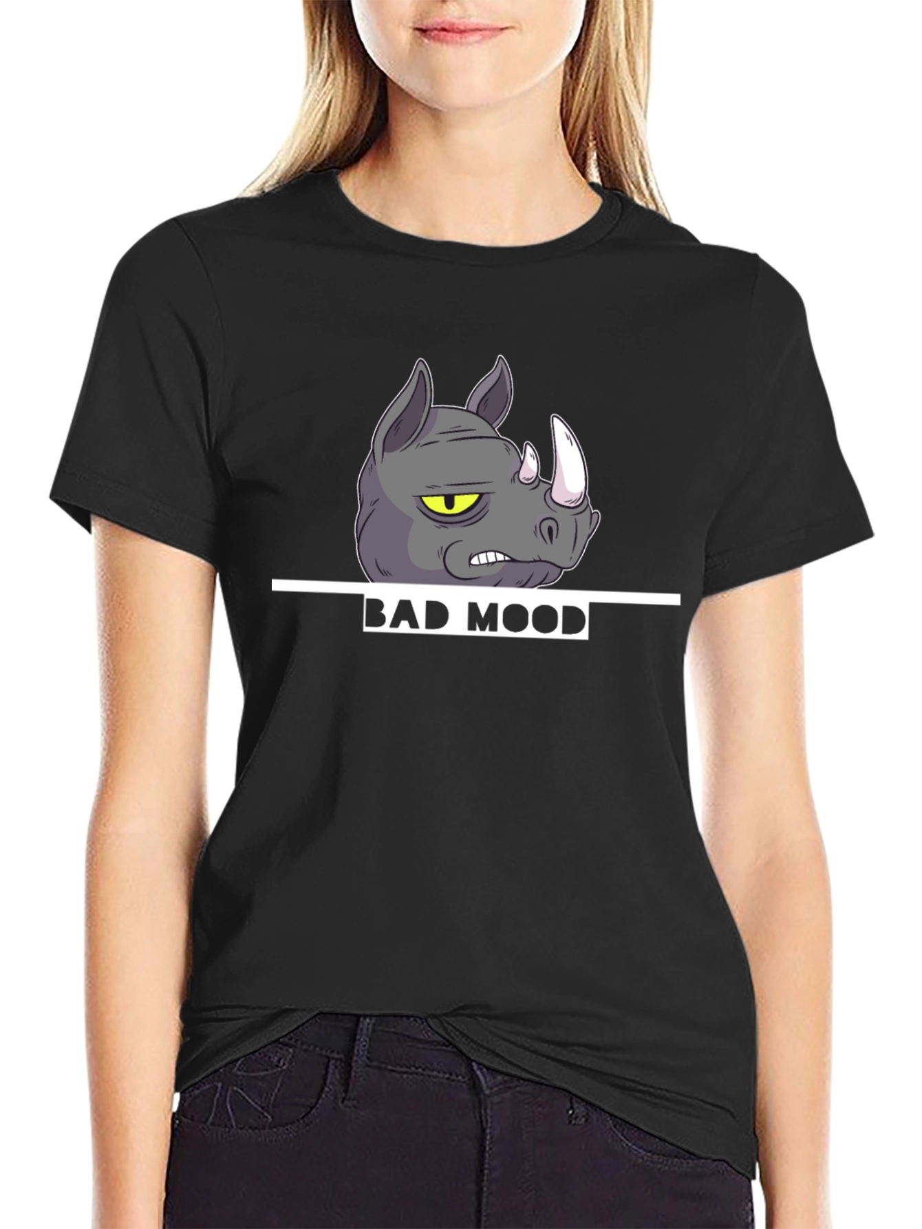 Bad Mood Rhino Graphic Print T-Shirt