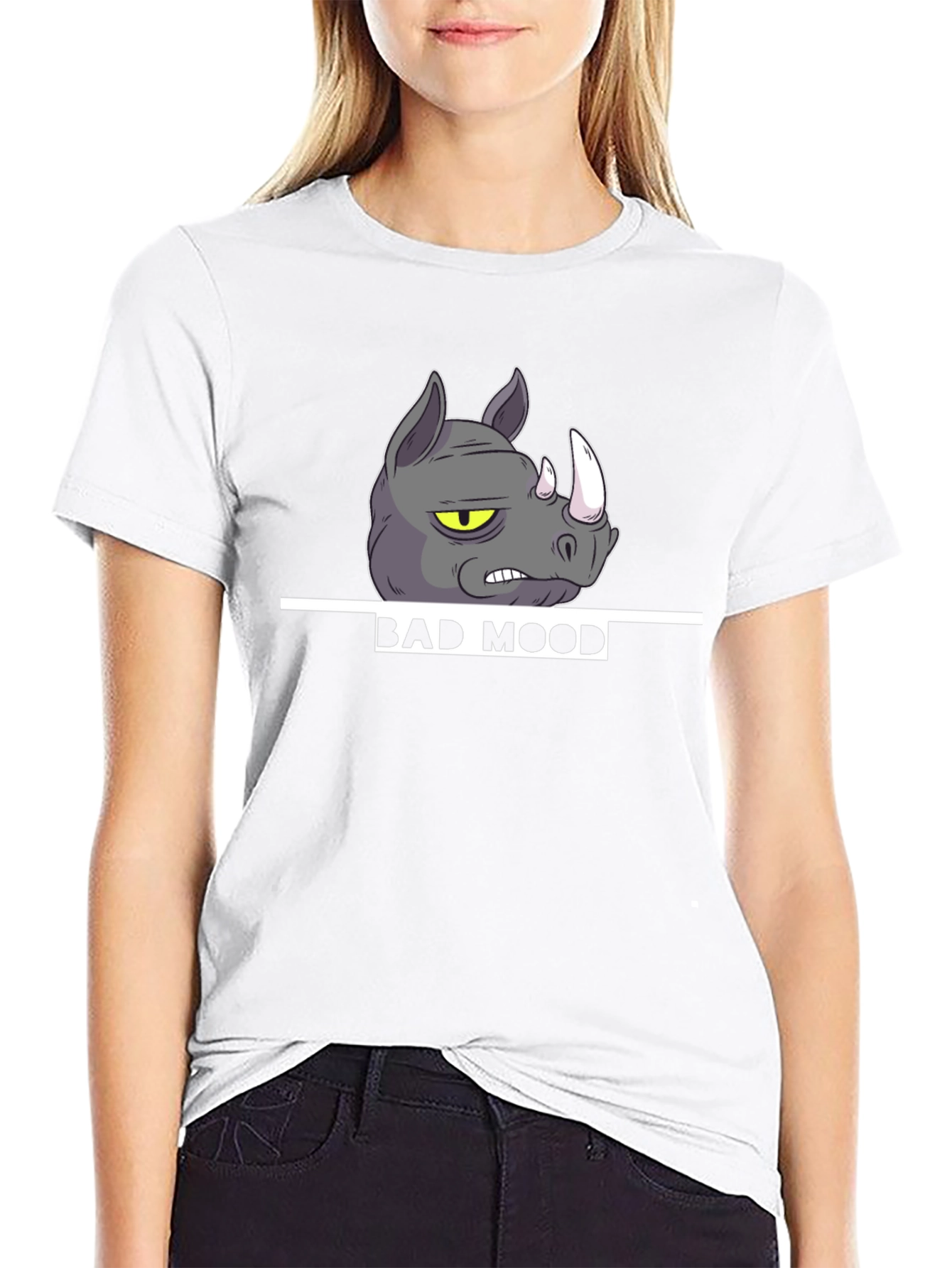 Bad Mood Rhino Graphic Print T-Shirt
