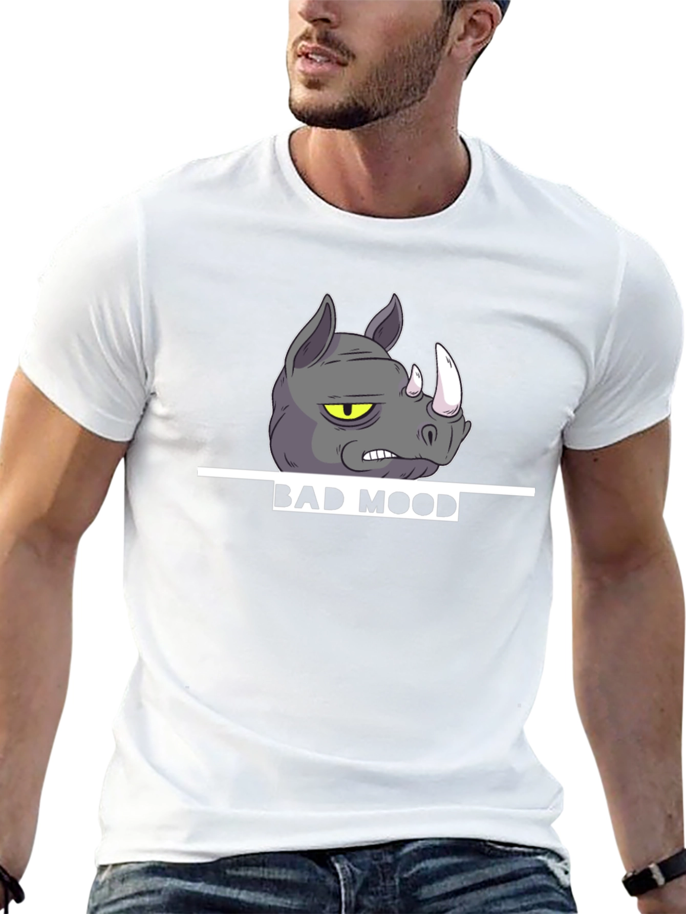 Bad Mood Rhino Graphic Print T-Shirt