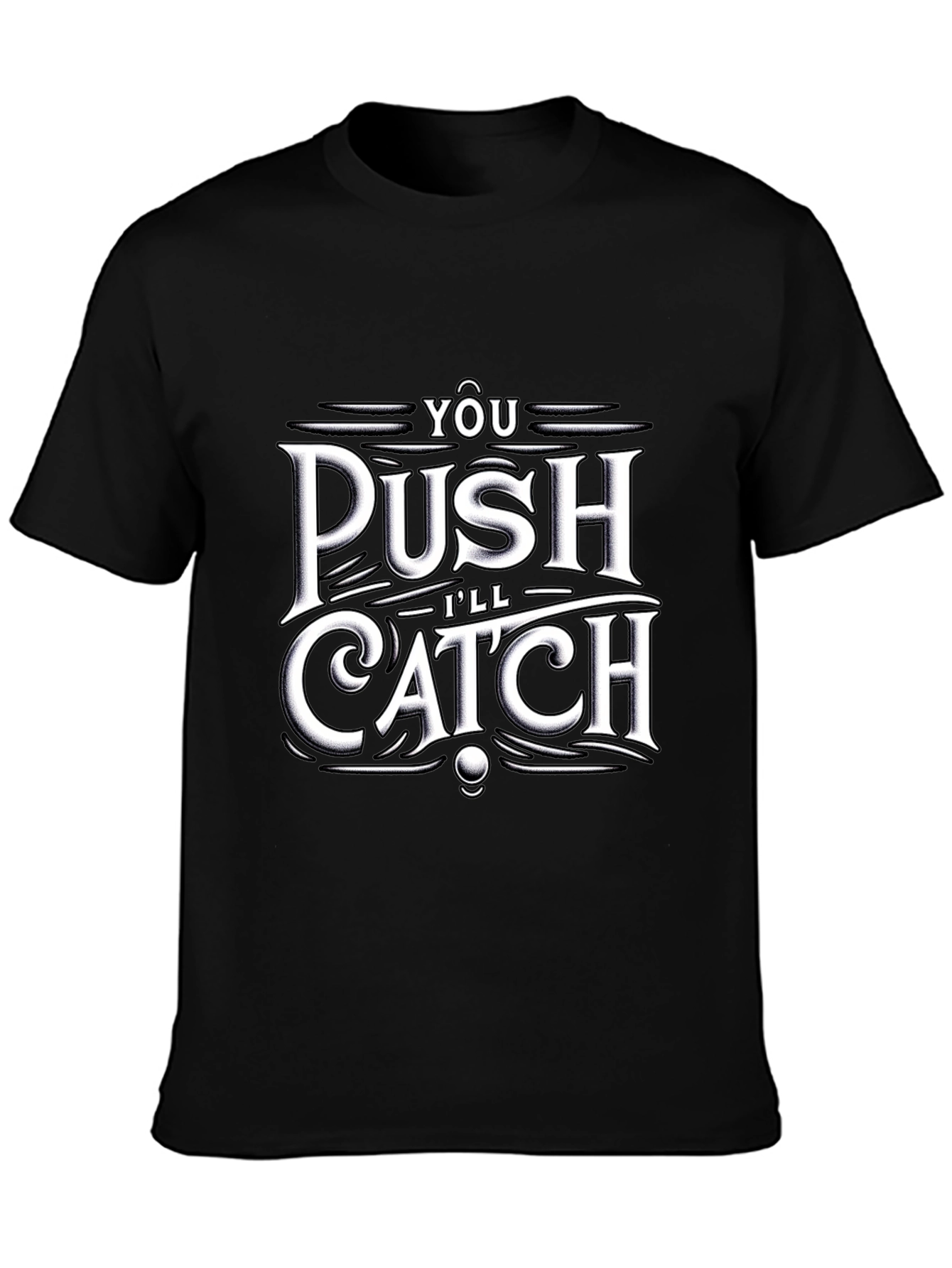 Push Catch Graphic Tee - Trendy Black T-Shirt