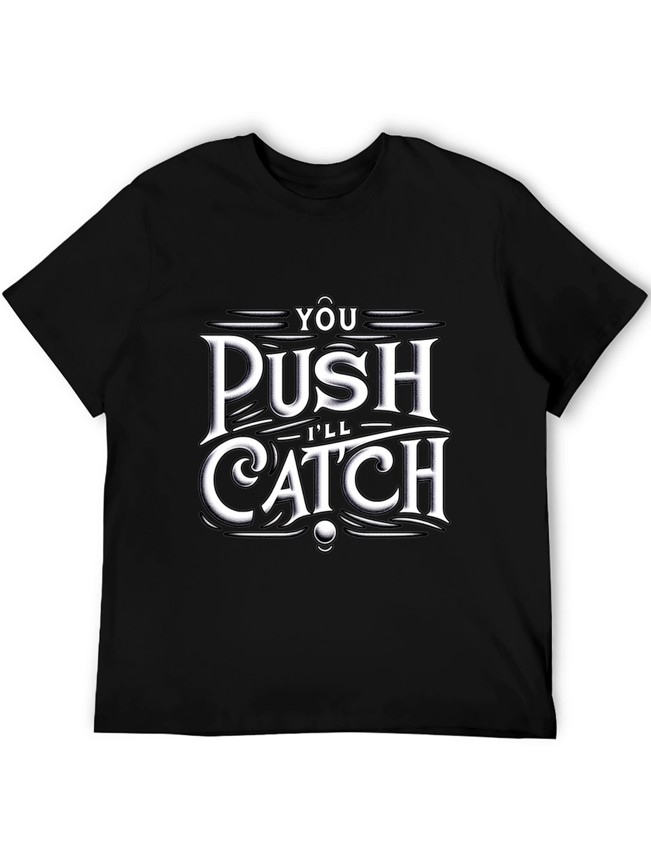Push Catch Graphic Tee - Trendy Black T-Shirt