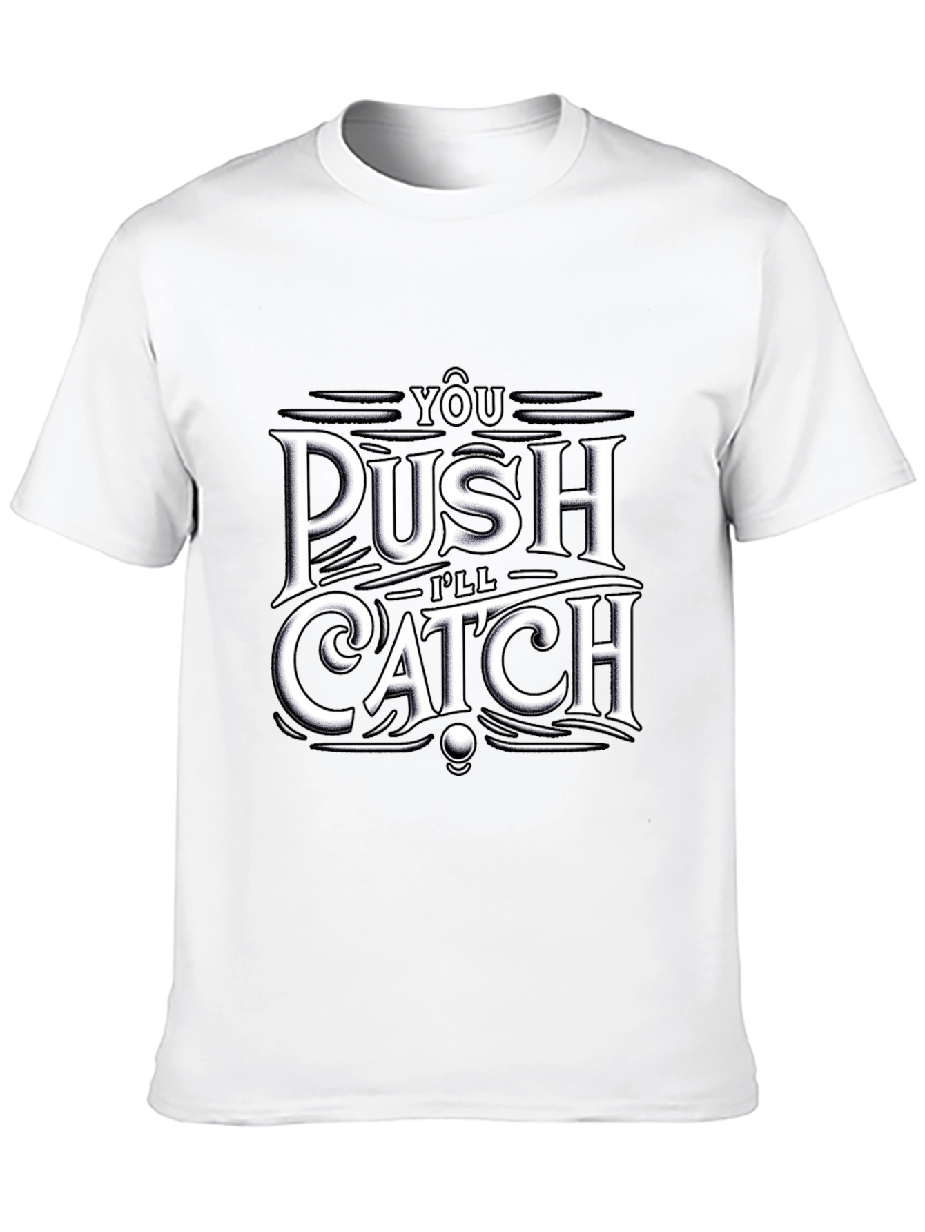 Push Catch Graphic Tee - Trendy Black T-Shirt
