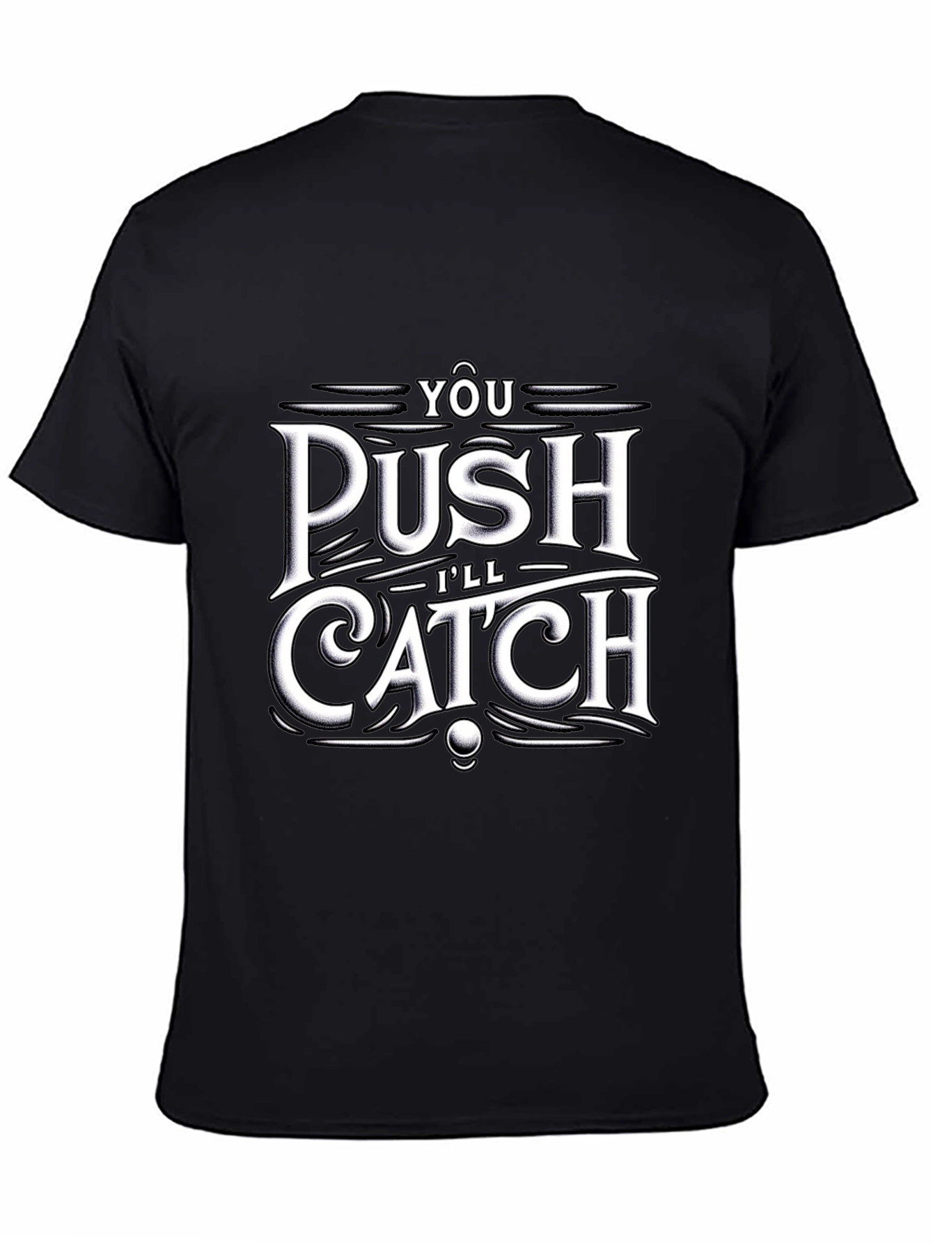 Push Catch Graphic Tee - Trendy Black T-Shirt