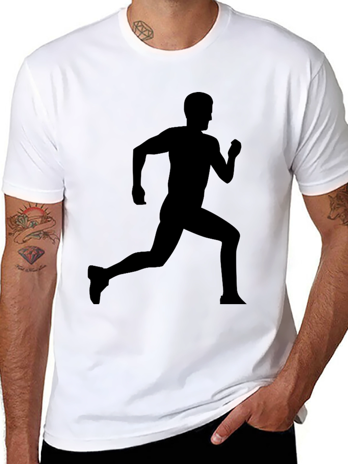 Mens Black Running Silhouette Graphic T-Shirt