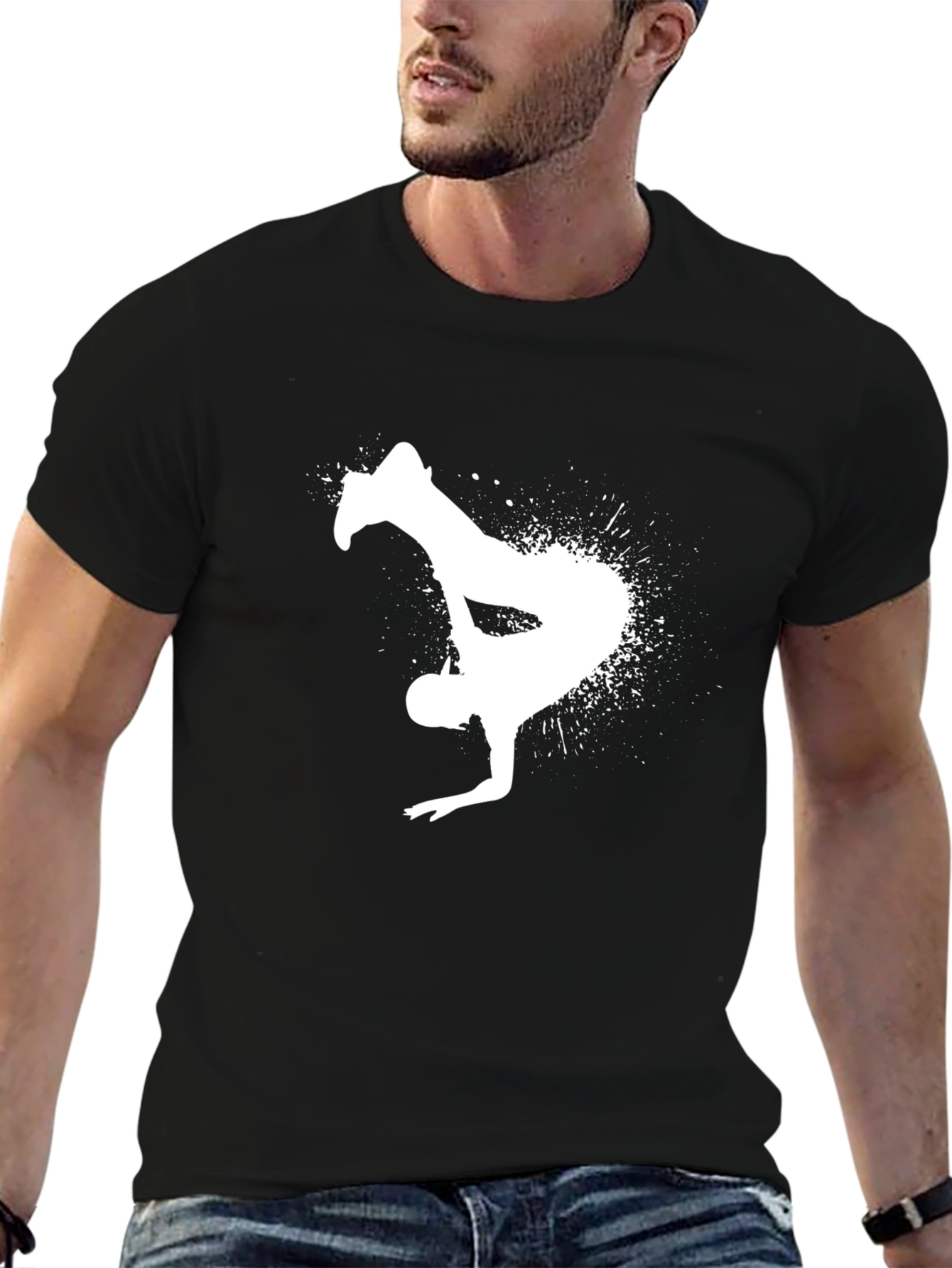 Black Tee with White Breakdancer Graphic