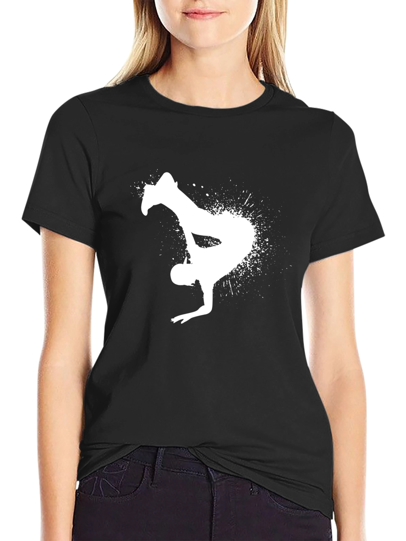 Black Tee with White Breakdancer Graphic