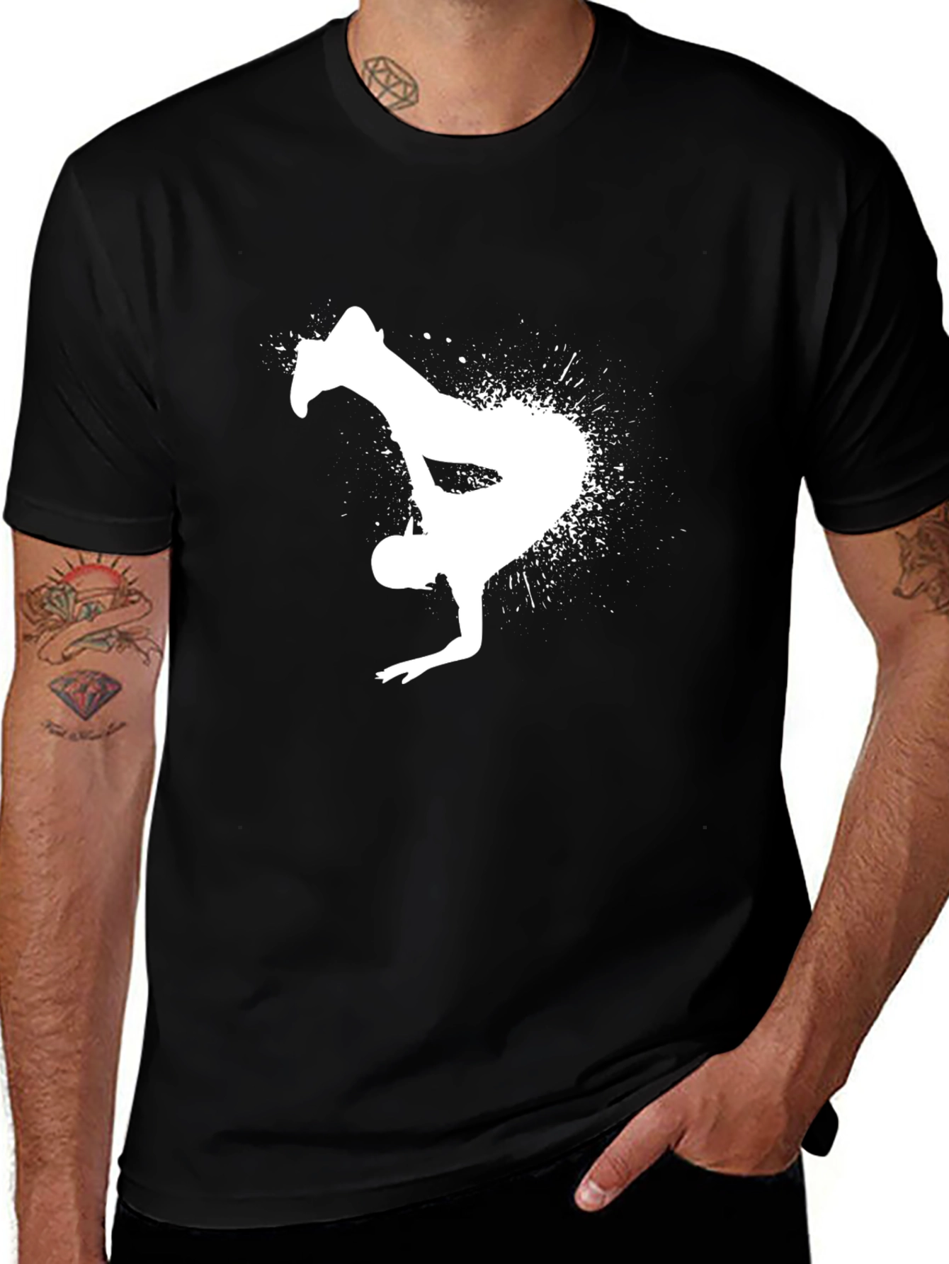 Black Tee with White Breakdancer Graphic