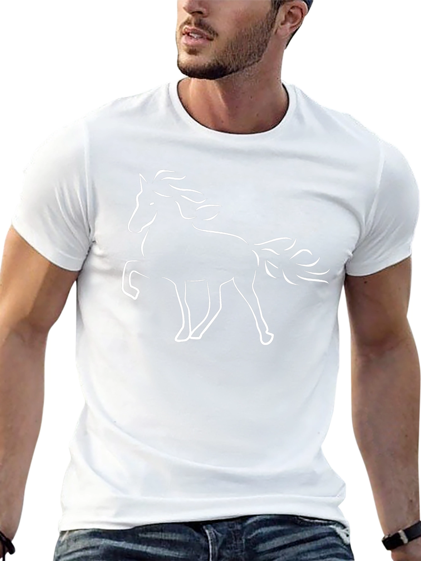 Black T-Shirt with White Horse Design