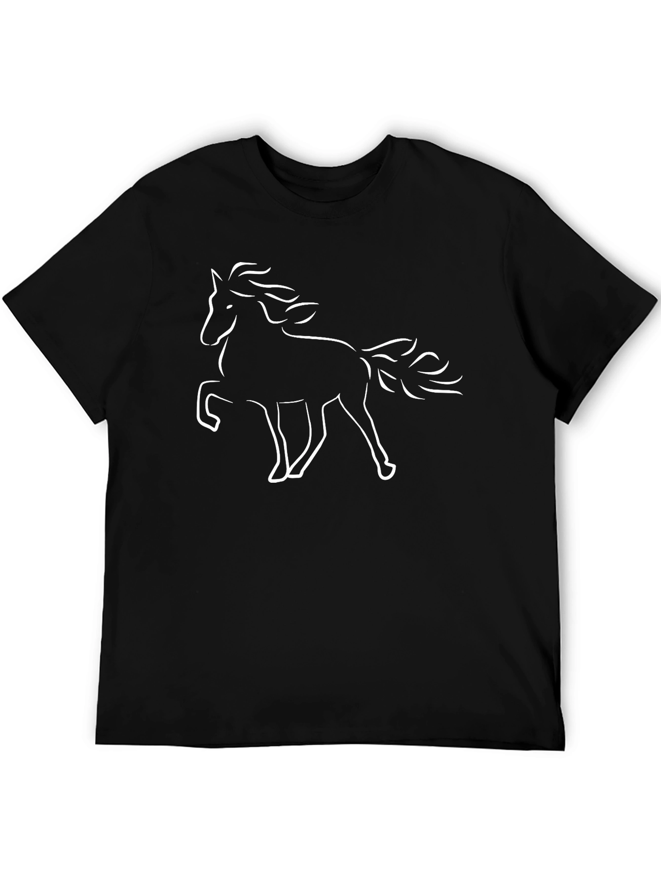 Black T-Shirt with White Horse Design