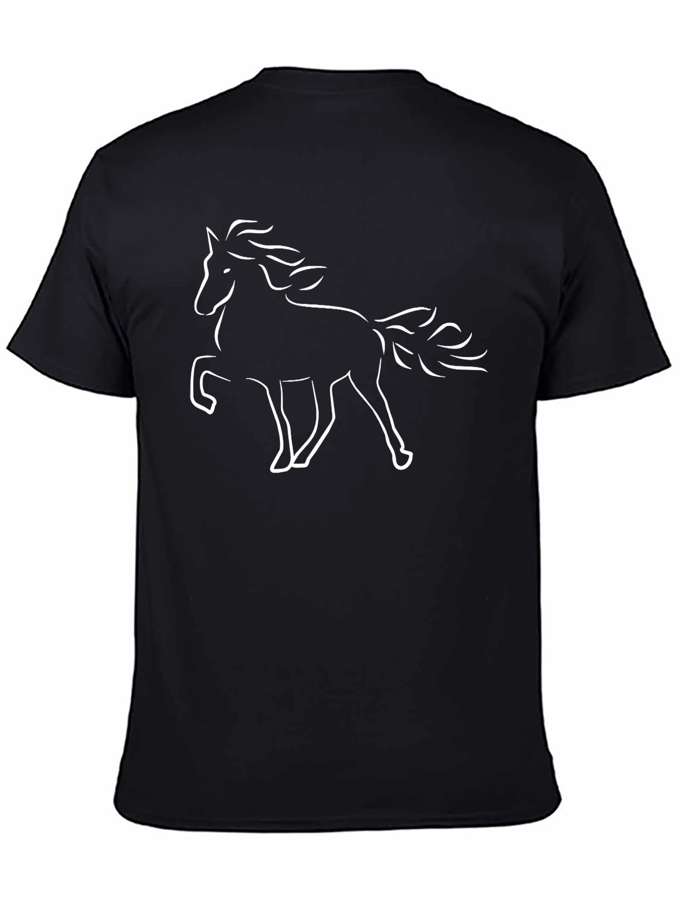 Black T-Shirt with White Horse Design