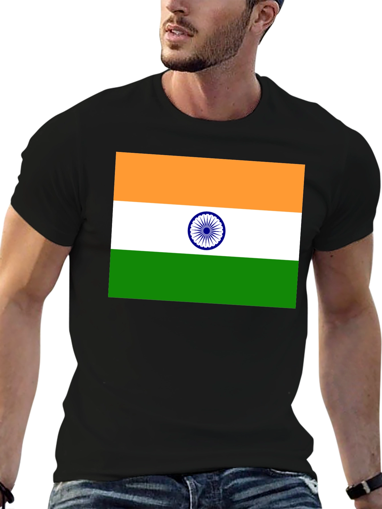 India Flag Graphic T-Shirt - Black Cotton Blend