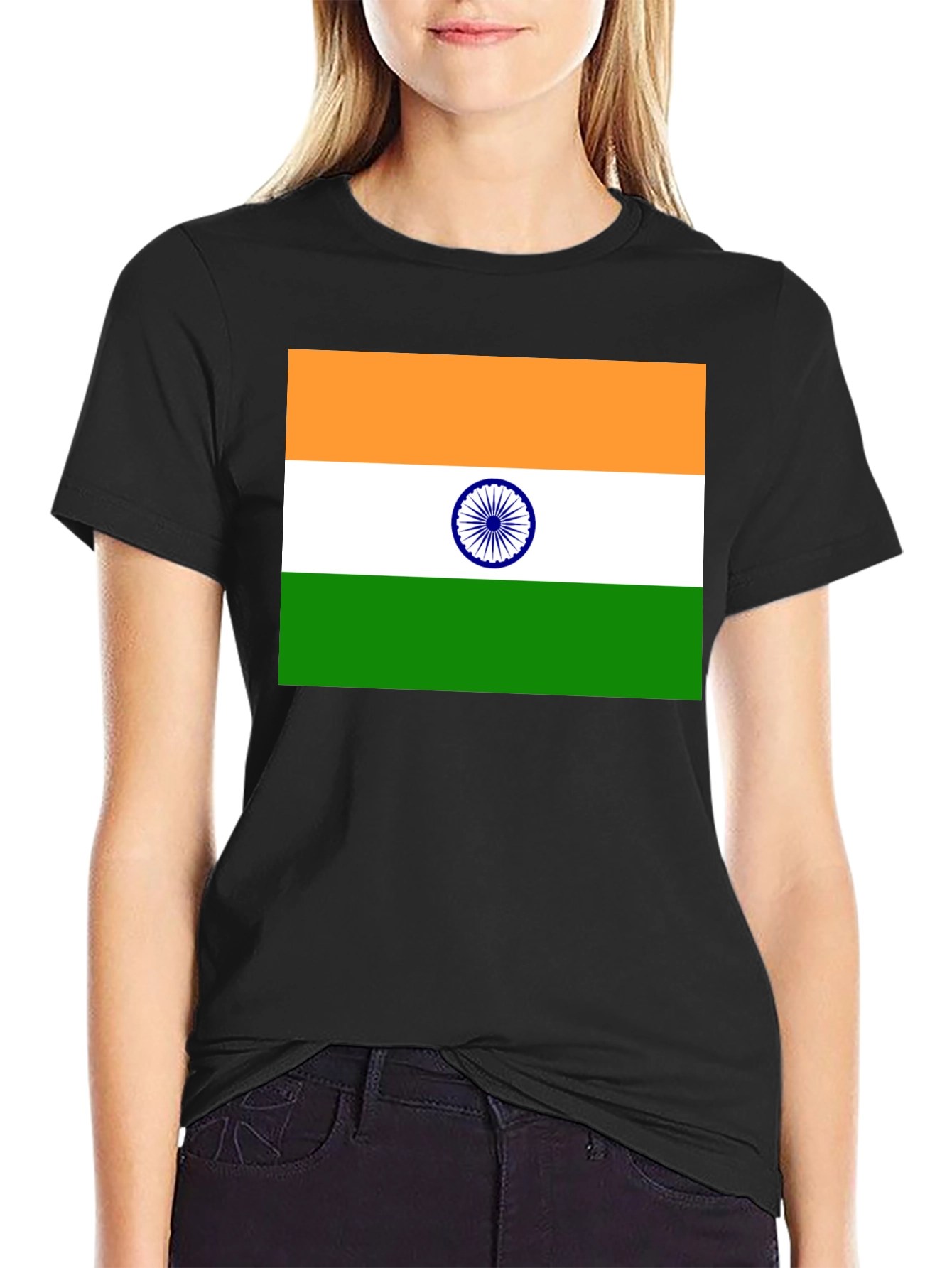 India Flag Graphic T-Shirt - Black Cotton Blend