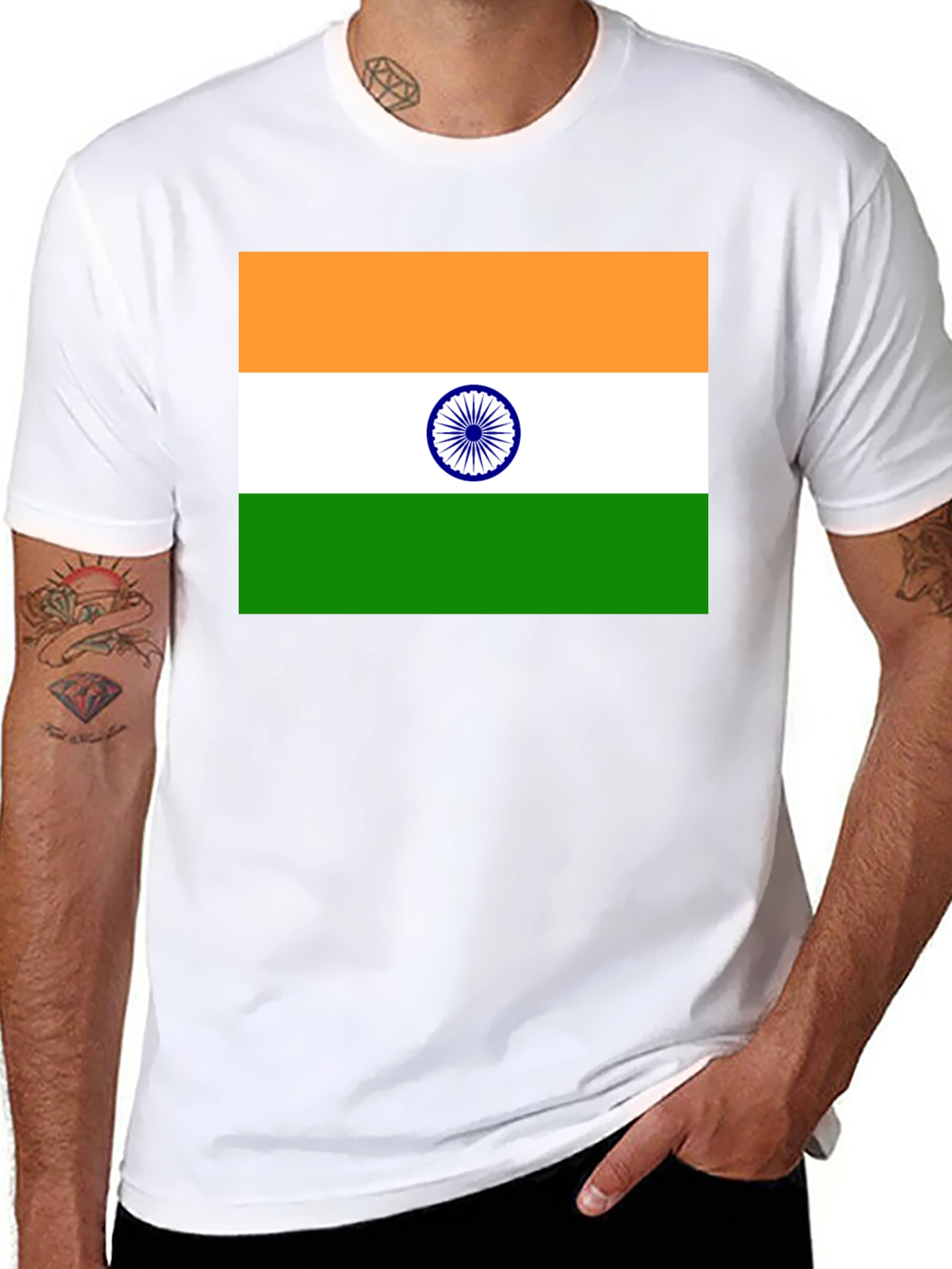 India Flag Graphic T-Shirt - Black Cotton Blend