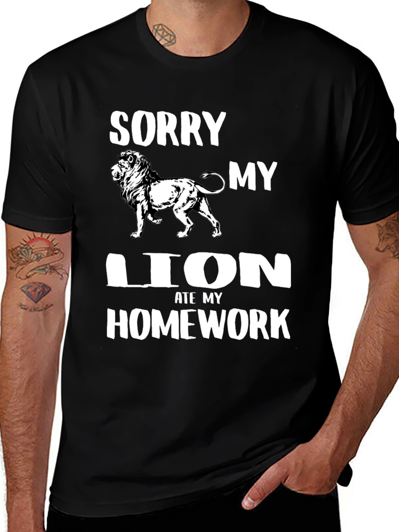 Sorry My Lion Ate Homework Black T-Shirt