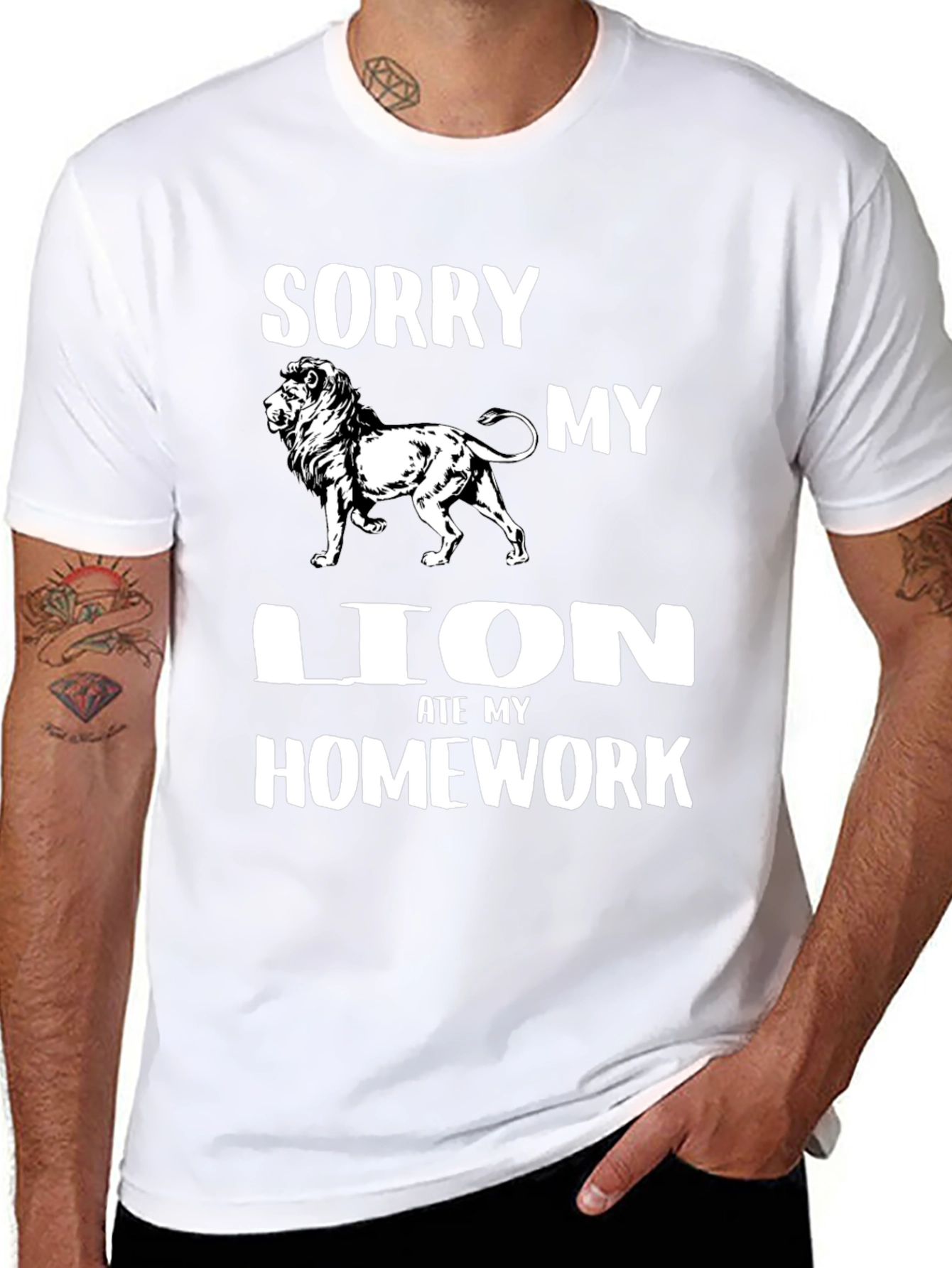 Sorry My Lion Ate Homework Black T-Shirt
