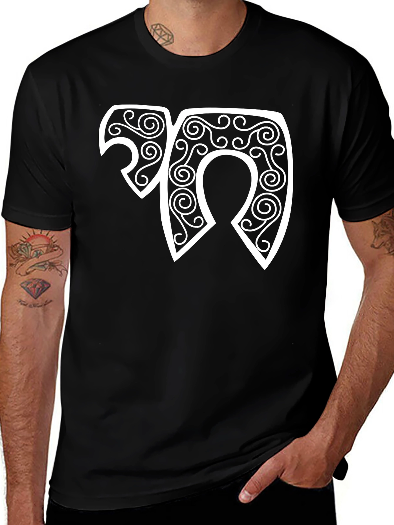 Unique Swirl Design Black T-Shirt