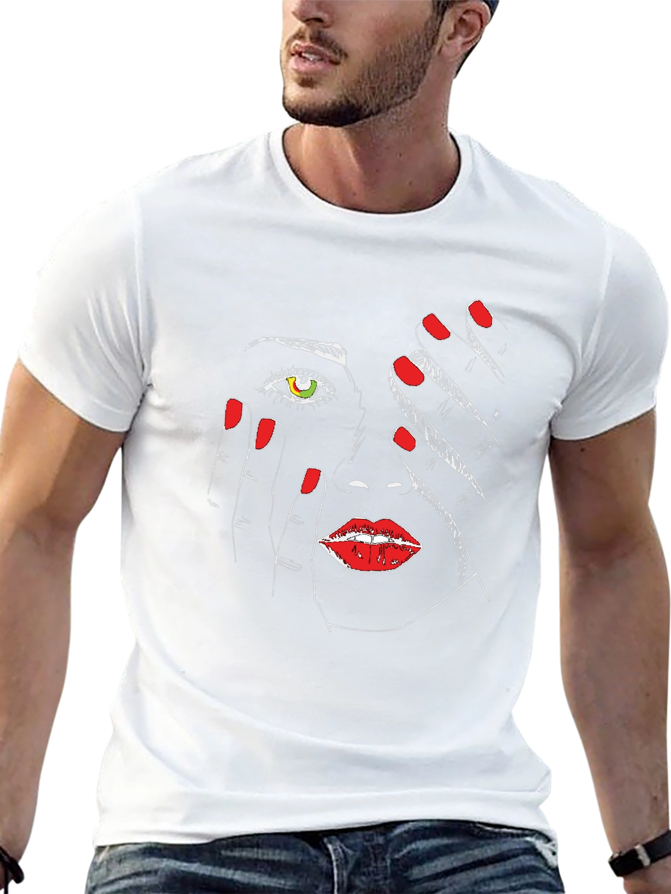 Abstract Face Graphic Tee - Stylish Black T-Shirt