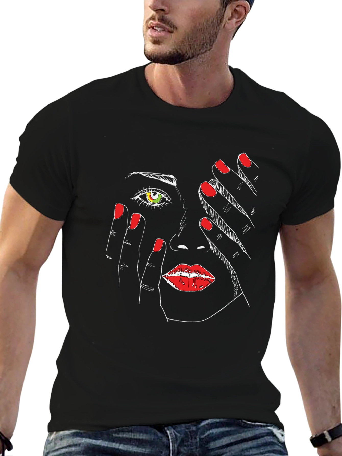 Abstract Face Graphic Tee - Stylish Black T-Shirt