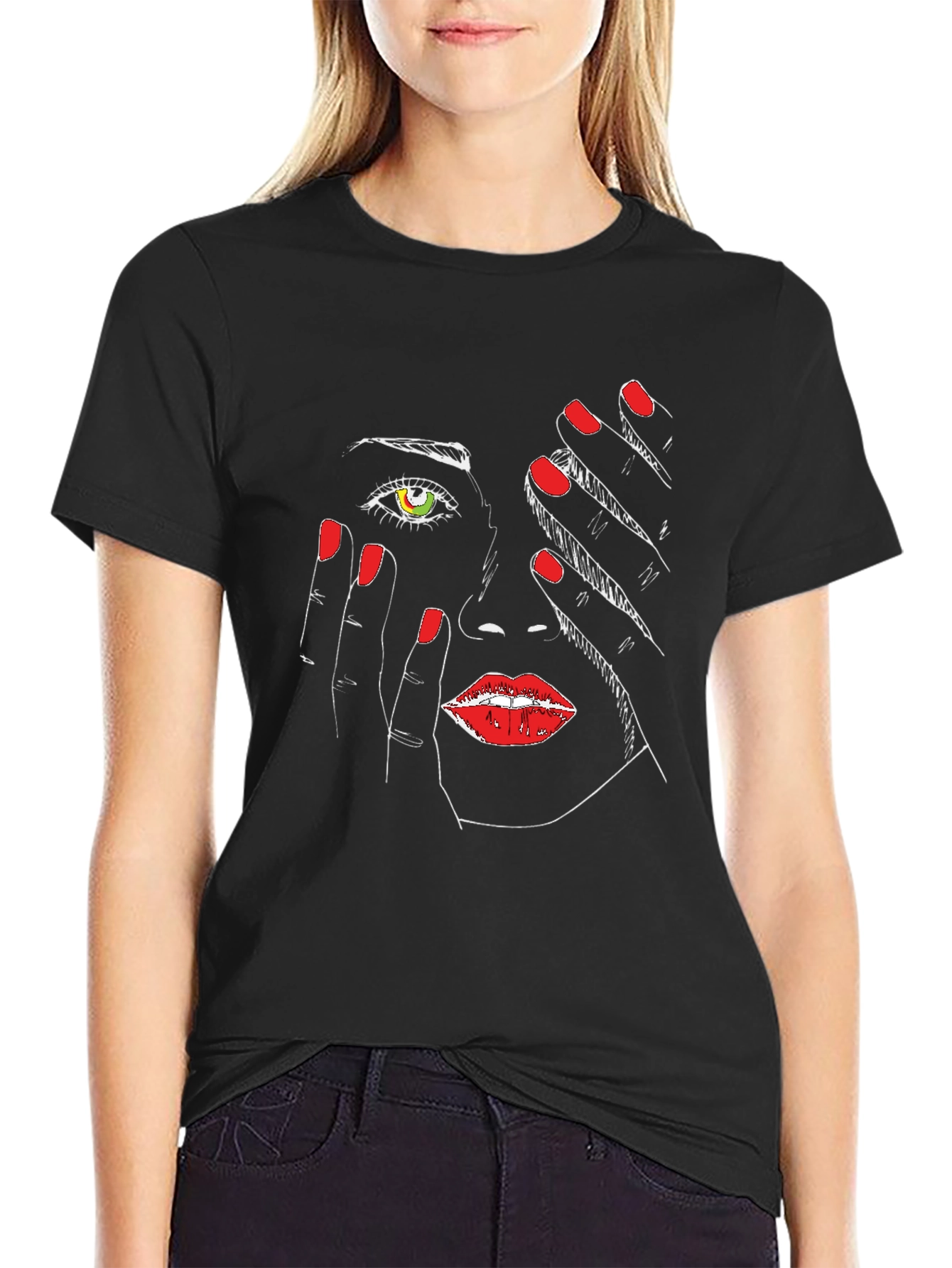 Abstract Face Graphic Tee - Stylish Black T-Shirt