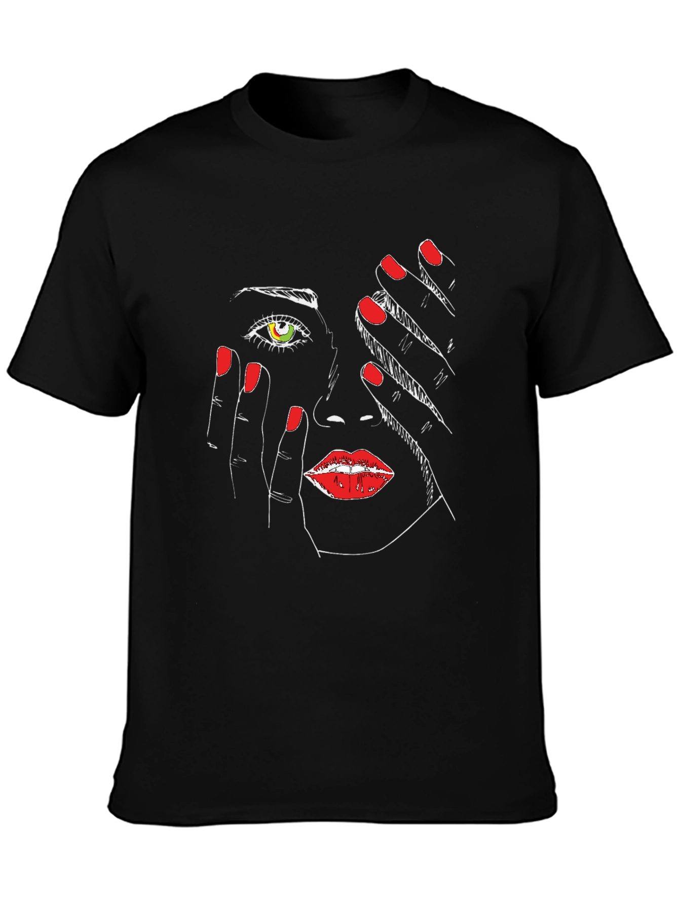 Abstract Face Graphic Tee - Stylish Black T-Shirt