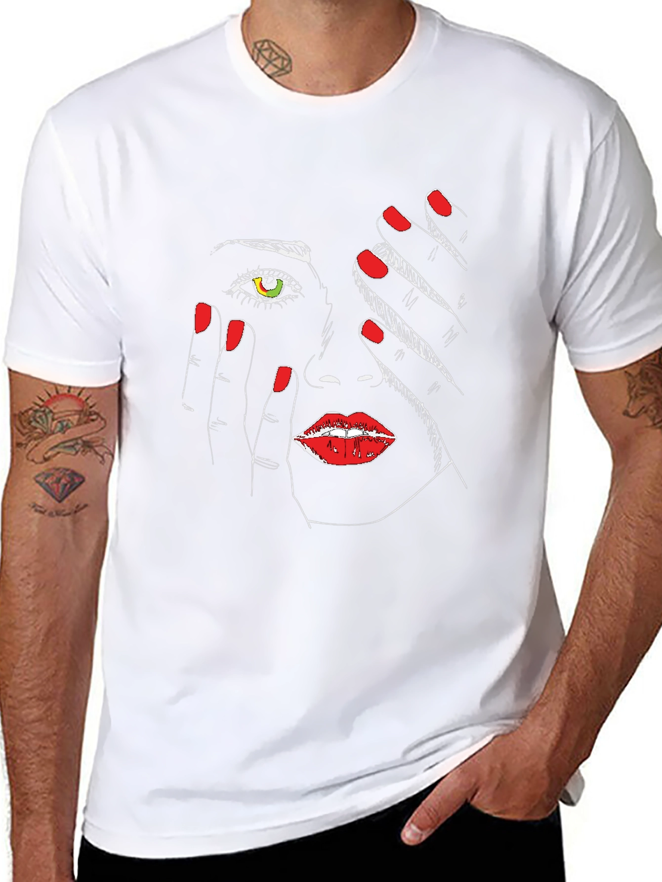 Abstract Face Graphic Tee - Stylish Black T-Shirt