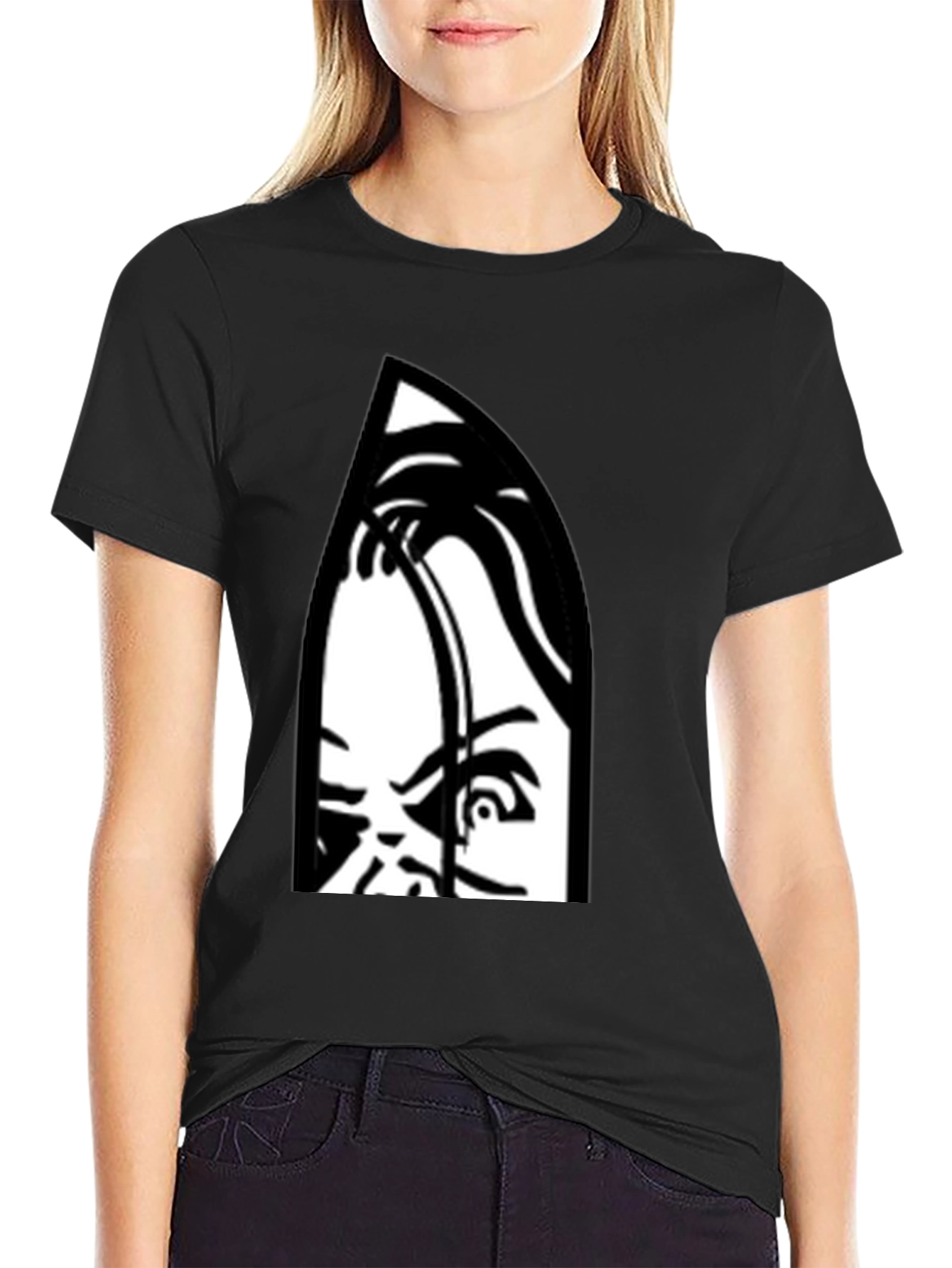 Creepy Doll Graphic Print Black T-Shirt