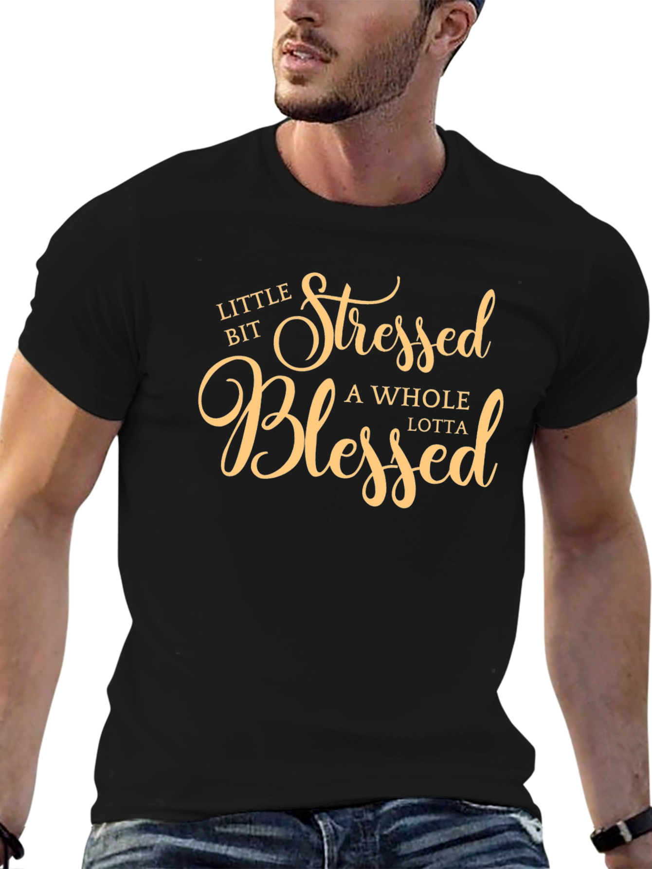Stressed Blessed T-Shirt - Black Graphic Tee