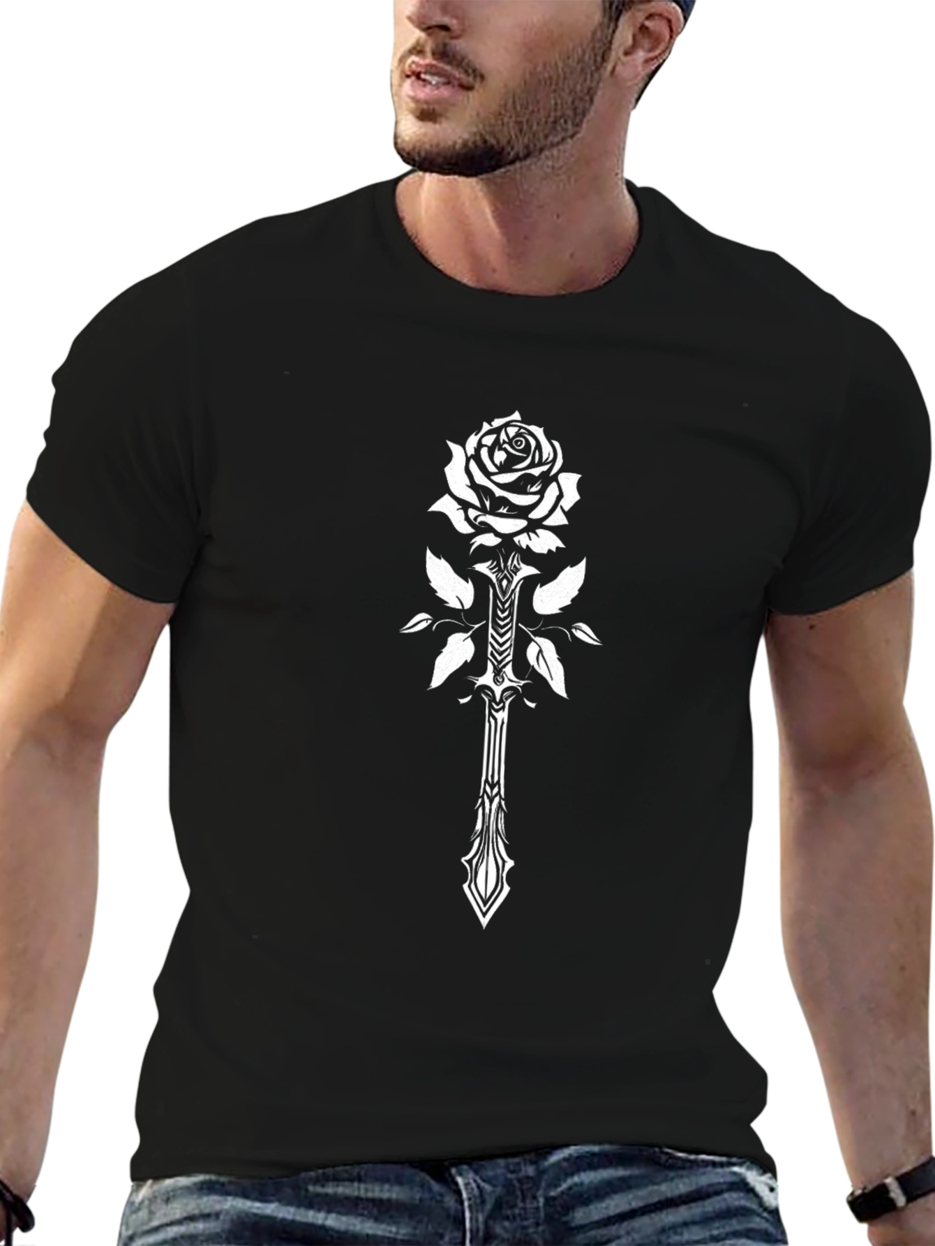 Rose and Sword Graphic Black T-Shirt