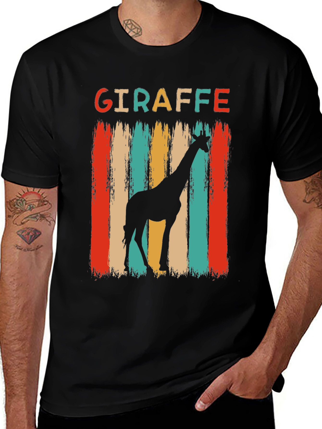 Retro Giraffe Graphic Tee - Mens Black T-Shirt