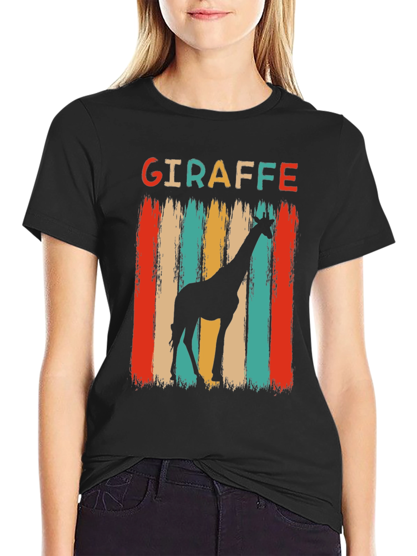 Retro Giraffe Graphic Tee - Mens Black T-Shirt