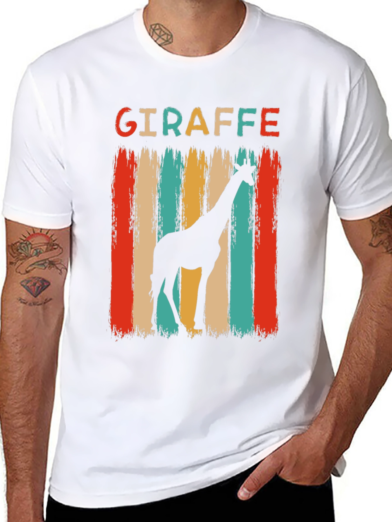 Retro Giraffe Graphic Tee - Mens Black T-Shirt