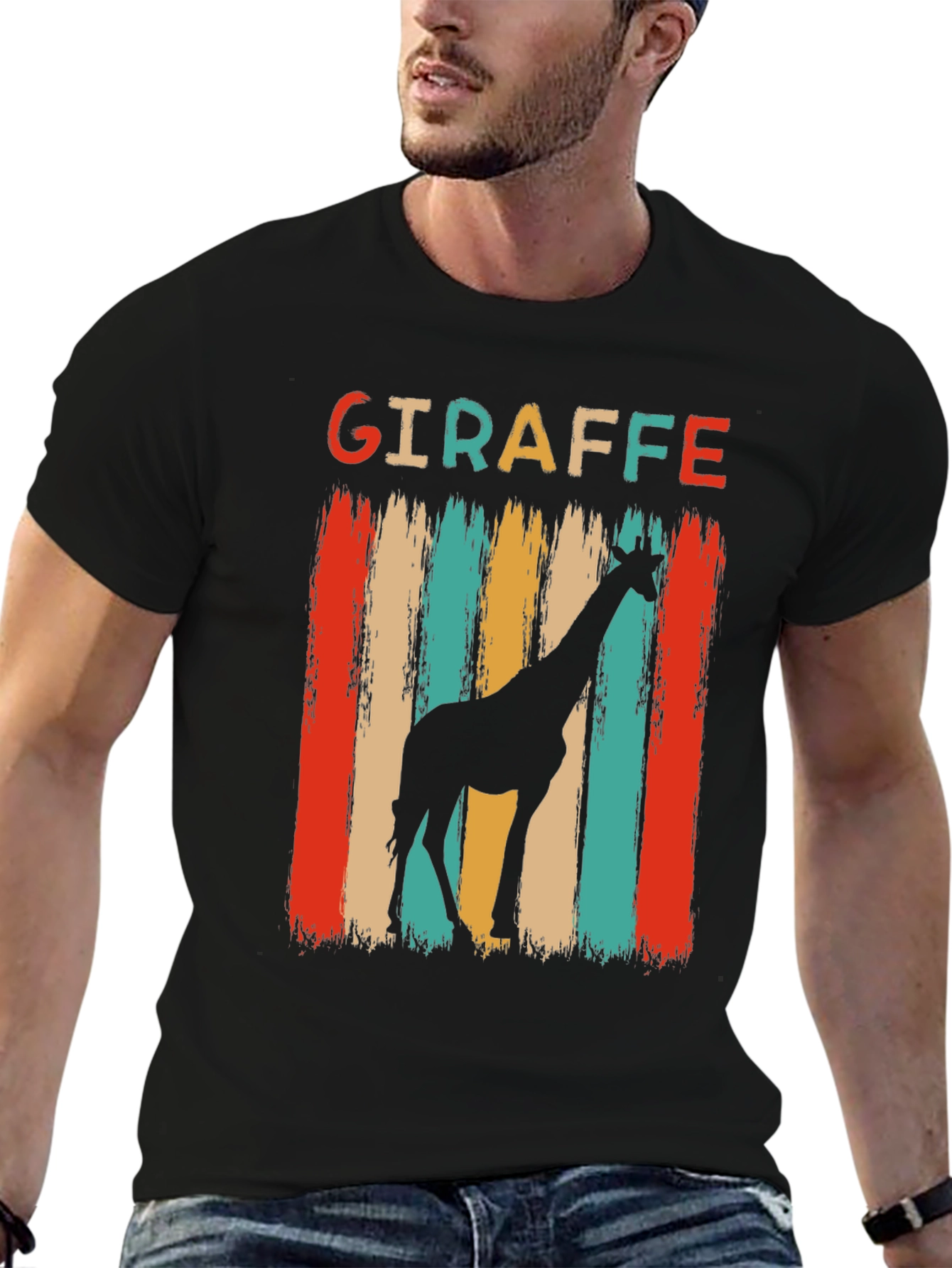 Retro Giraffe Graphic Tee - Mens Black T-Shirt