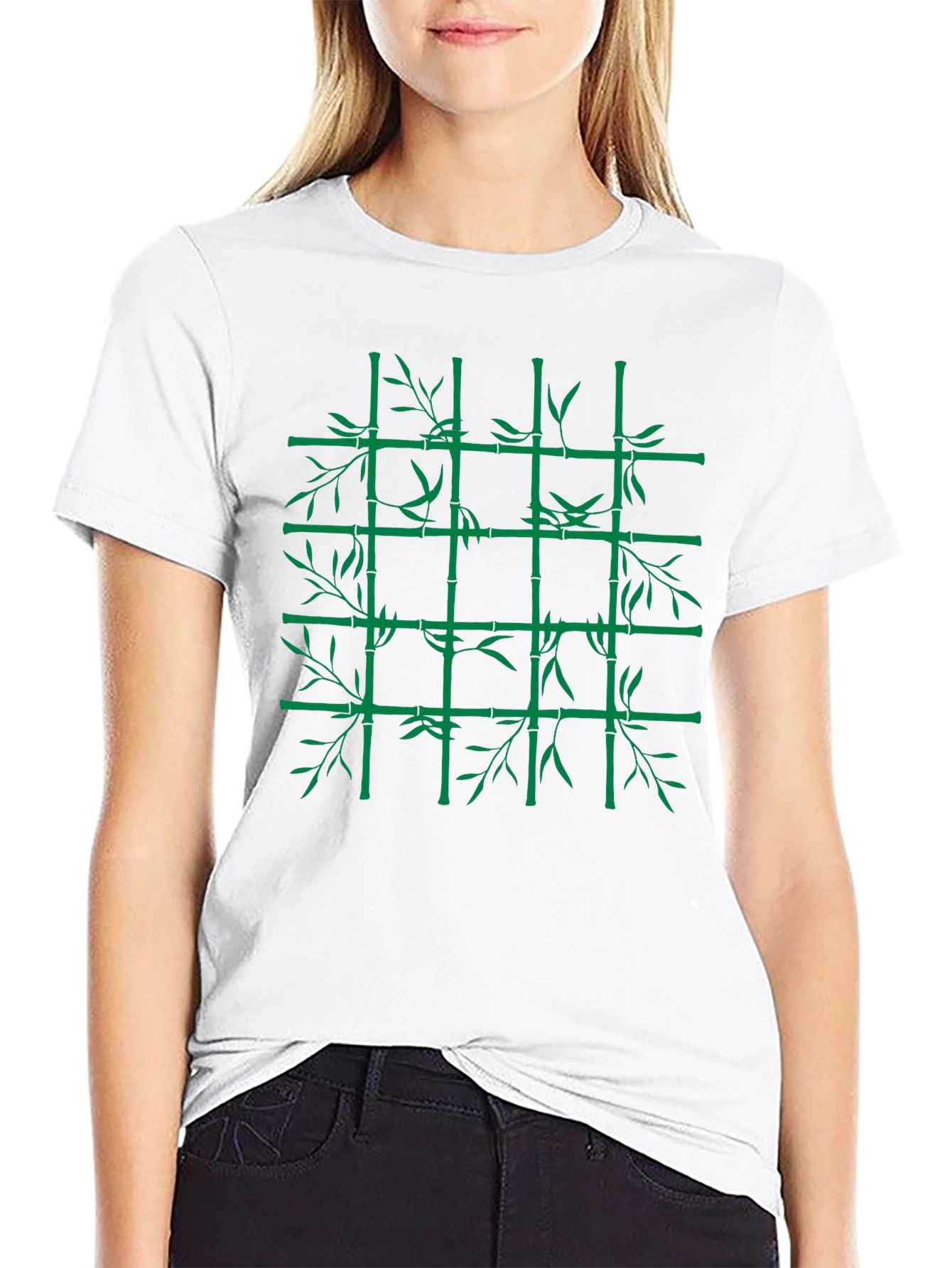 Bamboo Grid Graphic Tee - Nature Inspired Style