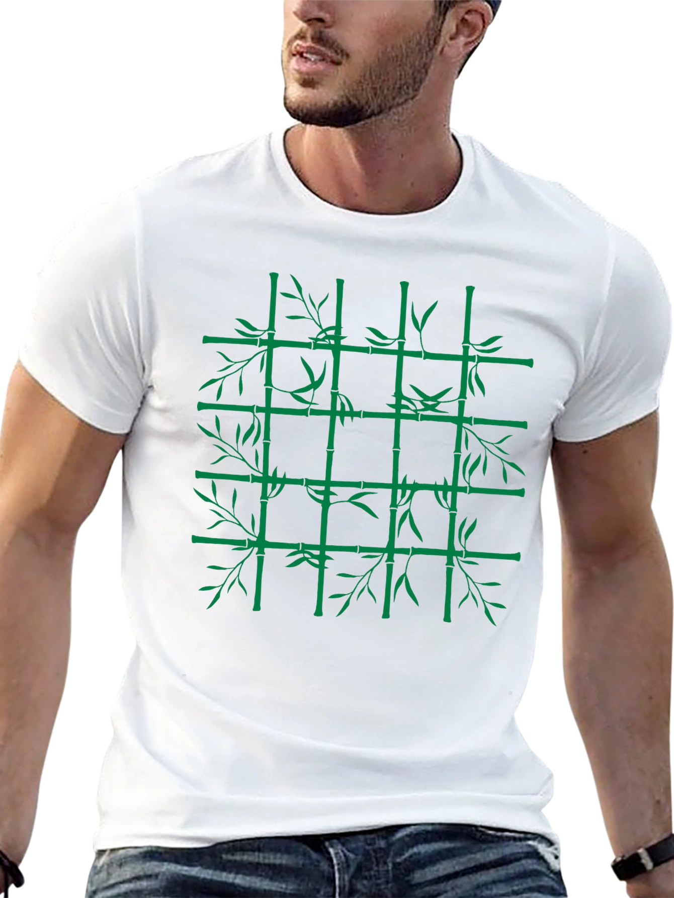Bamboo Grid Graphic Tee - Nature Inspired Style