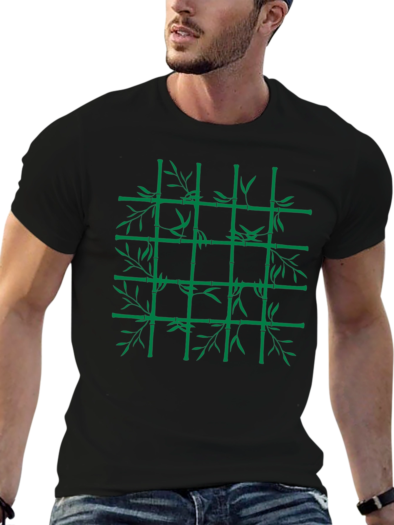 Bamboo Grid Graphic Tee - Nature Inspired Style