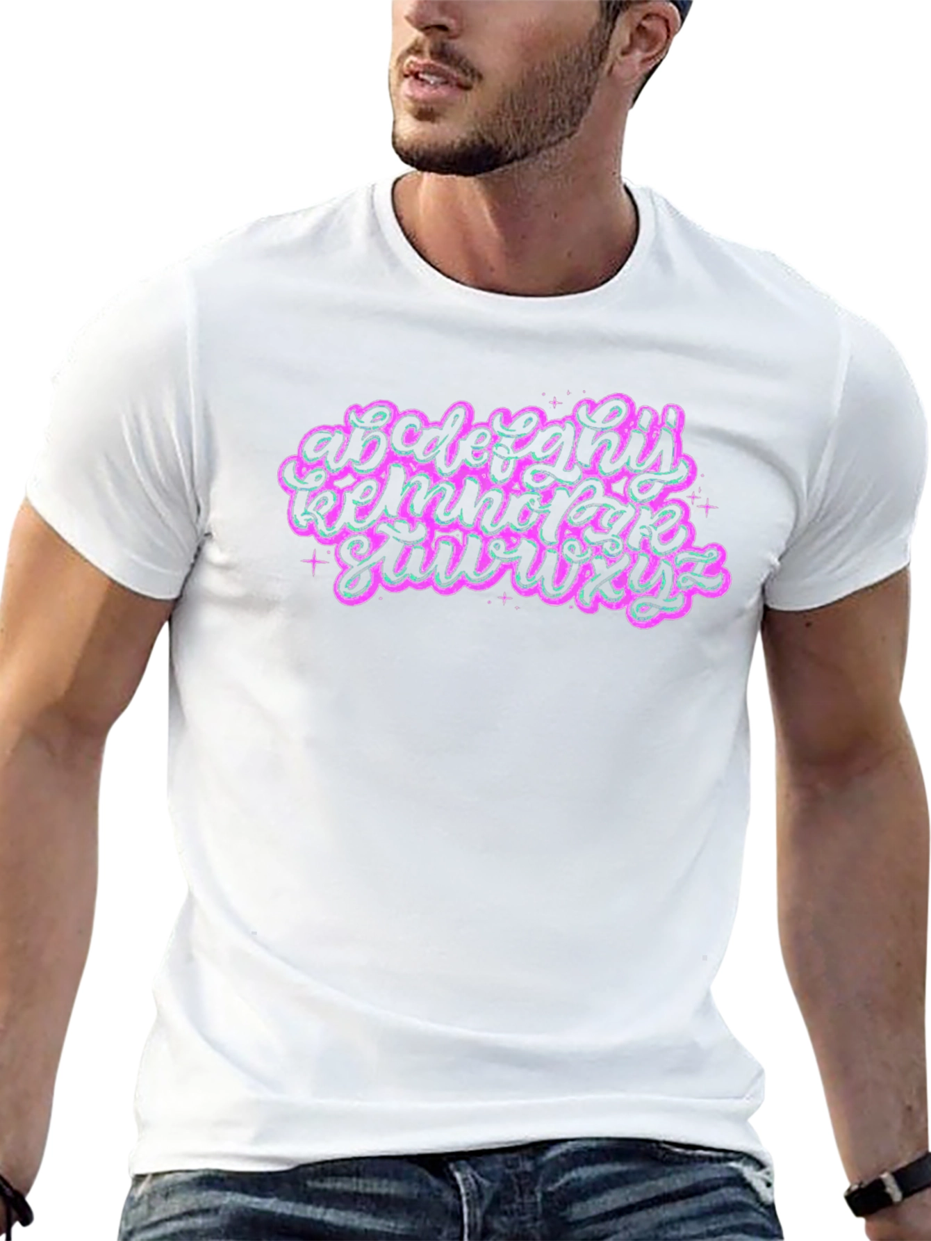 Alphabet Graphic T-Shirt Black Crew Neck Tee