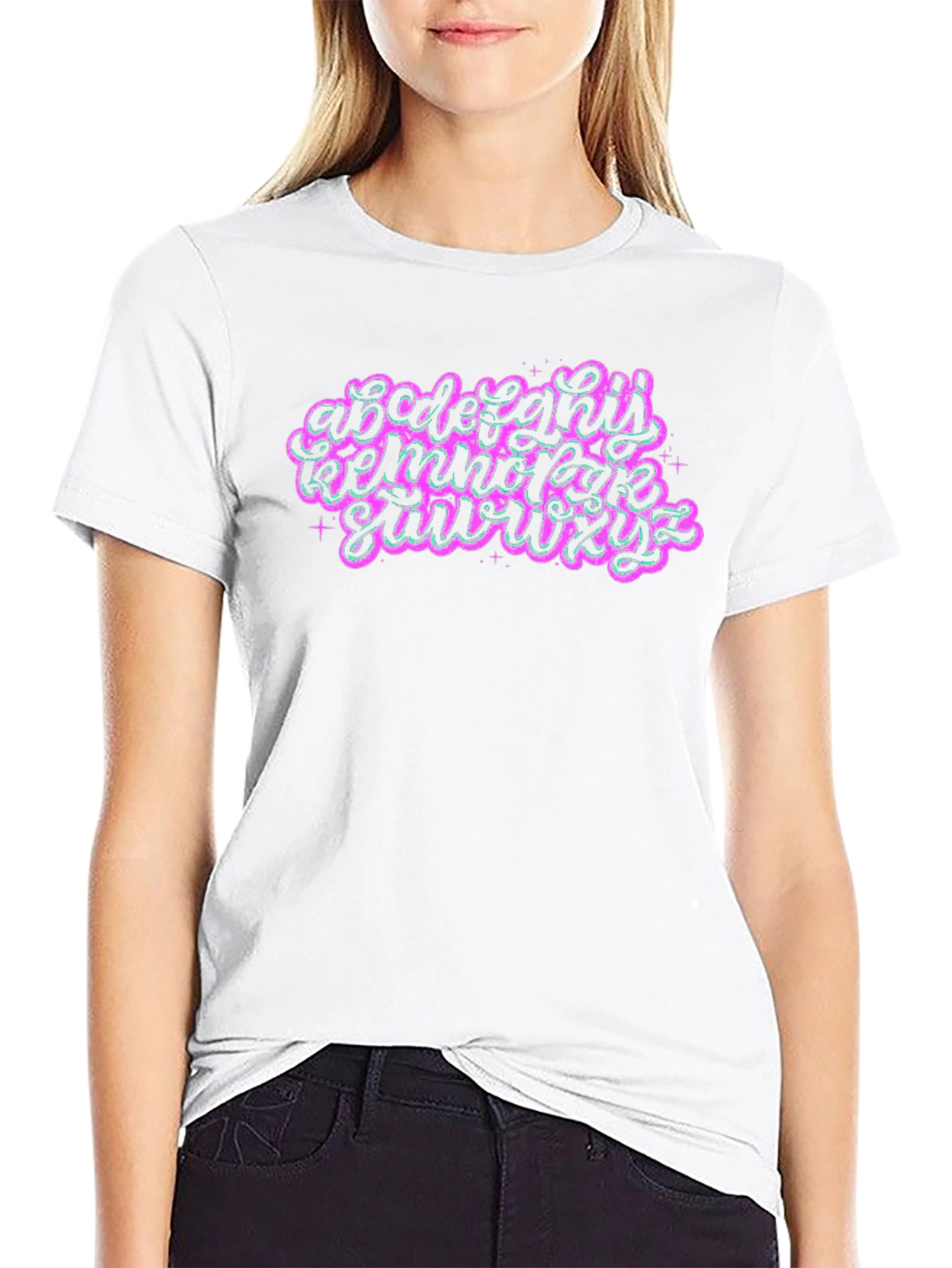 Alphabet Graphic T-Shirt Black Crew Neck Tee