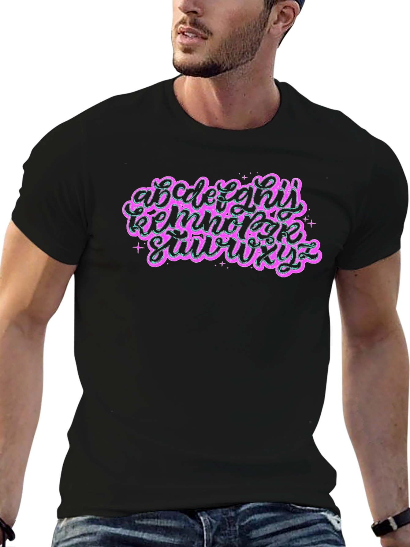 Alphabet Graphic T-Shirt Black Crew Neck Tee