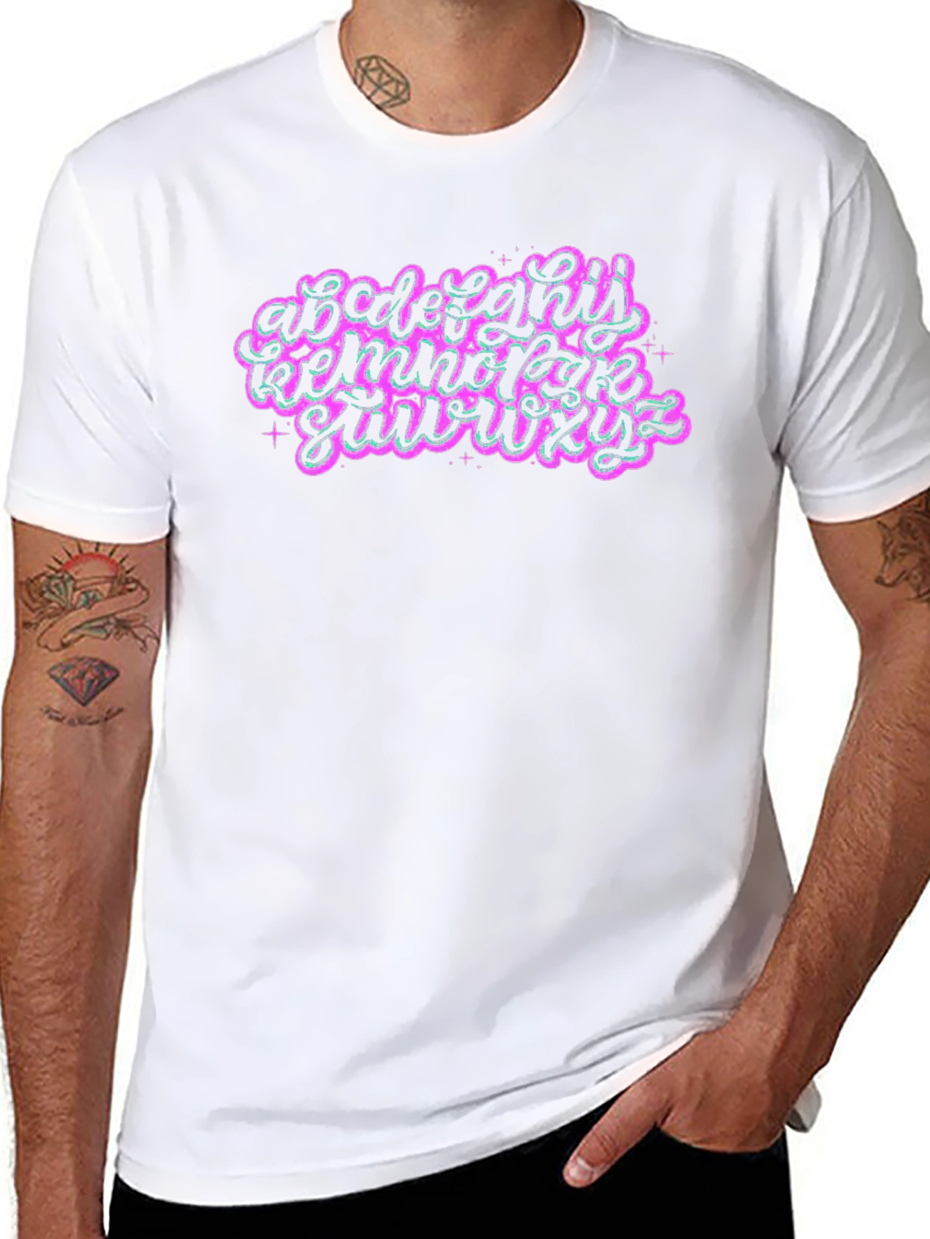 Alphabet Graphic T-Shirt Black Crew Neck Tee